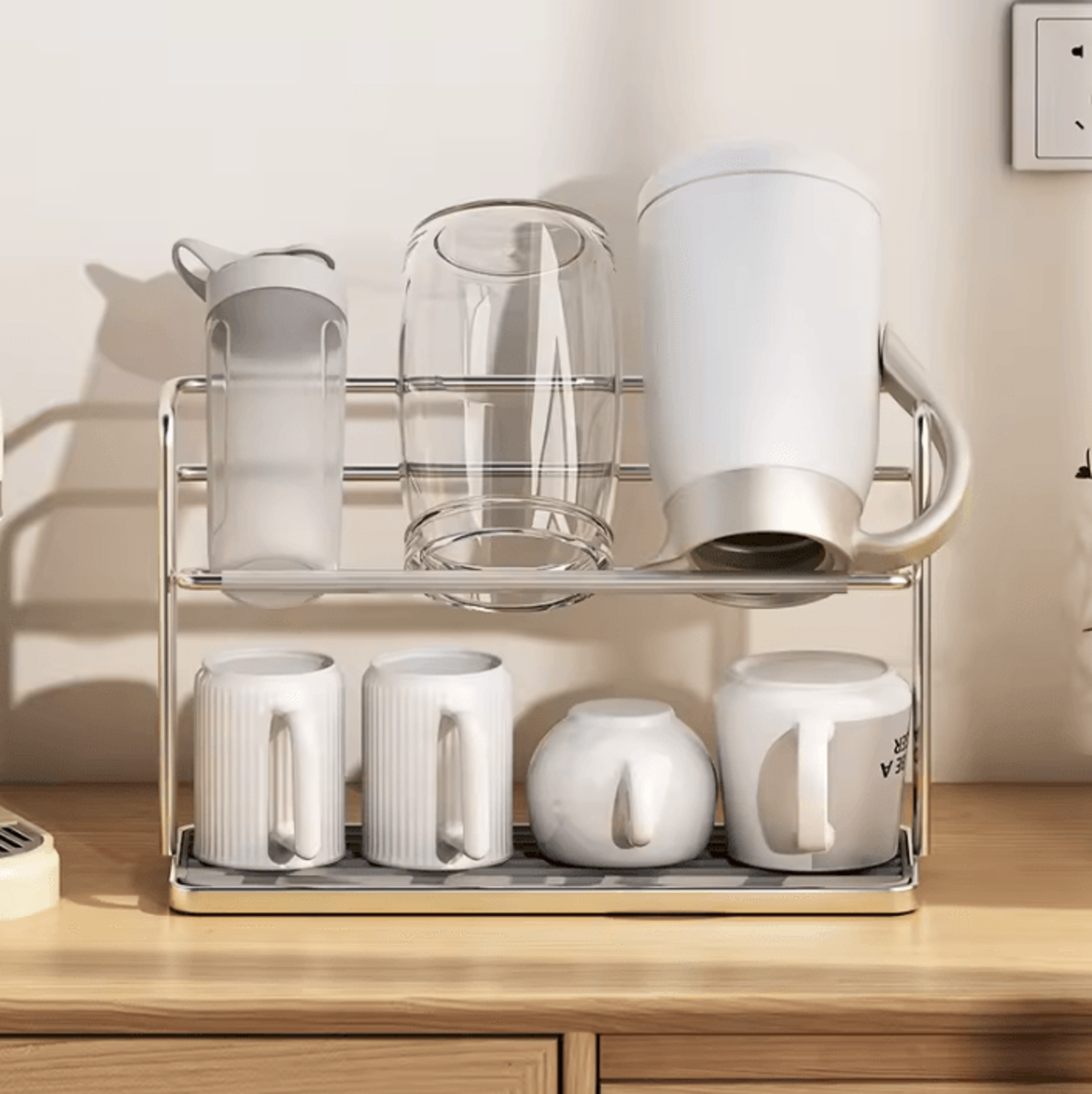 DryNest Stainless Steel Hanging Cup Rack  DoubleLayer UpsideDown Mug Organizer 1