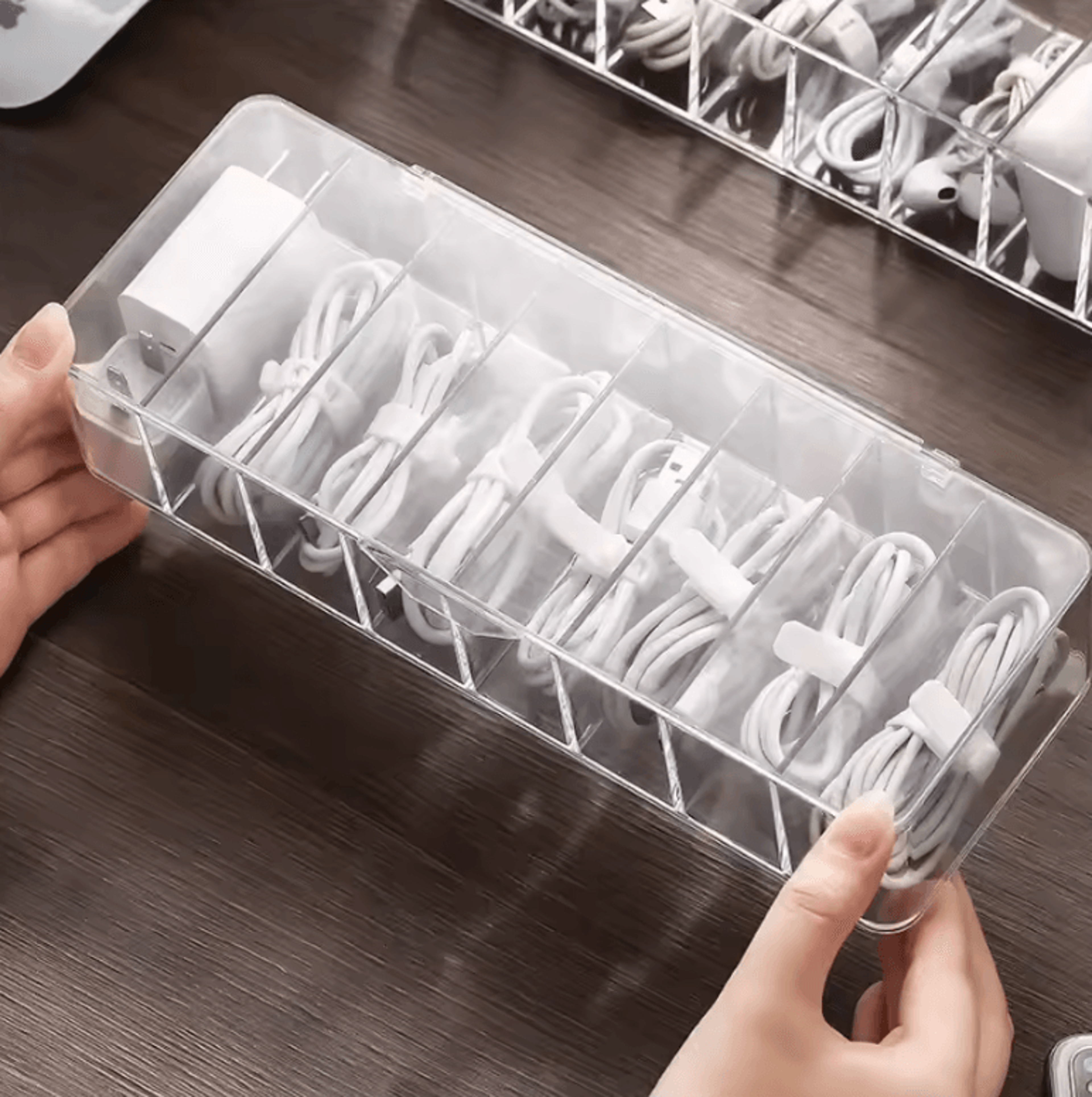 ClearSync Transparent Cable Organizer Box  Divided Charger  Accessory Storage Case 2