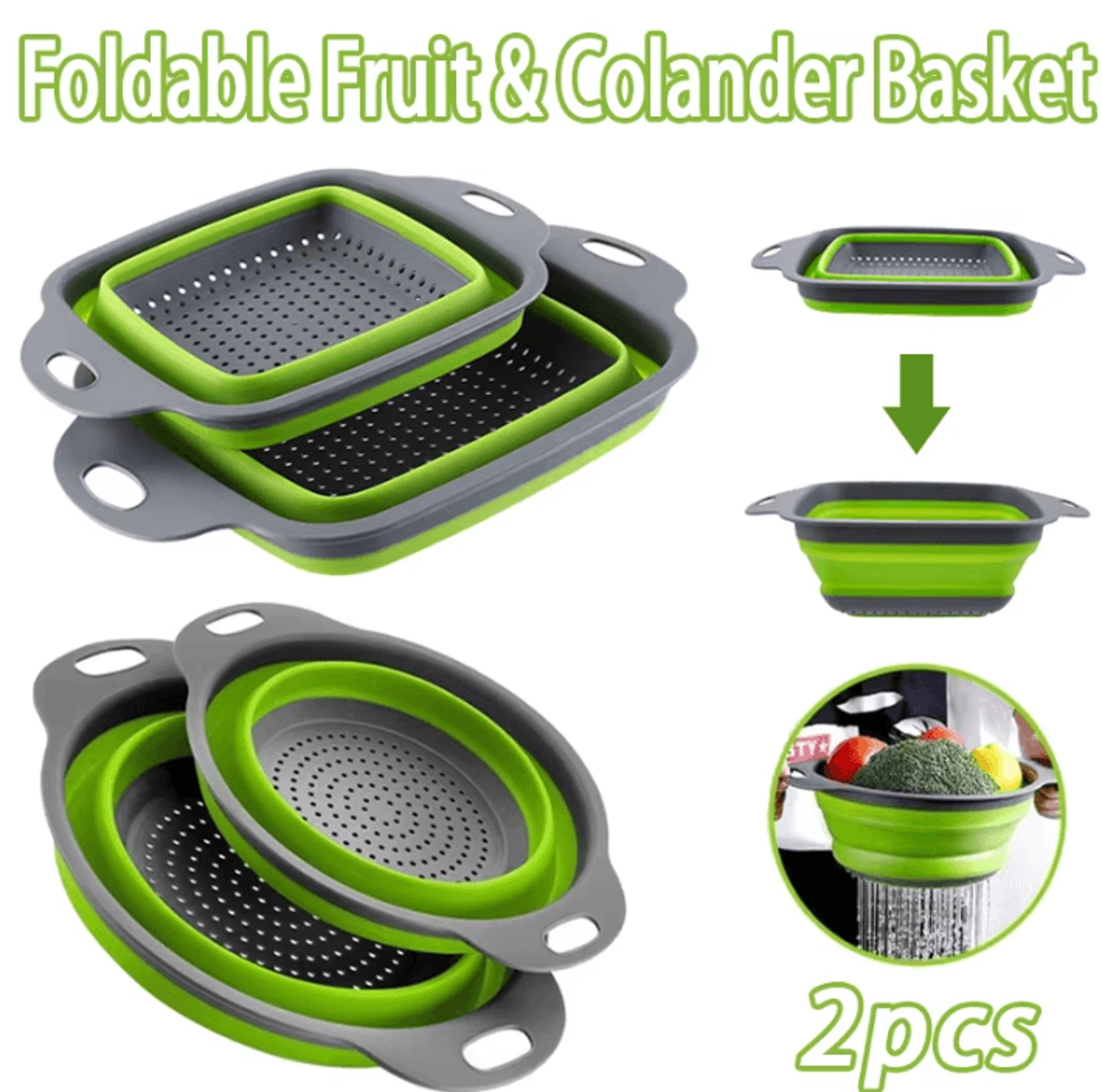 FlexDrain Silicone Folding Colander Basket  Portable Kitchen Strainer 0