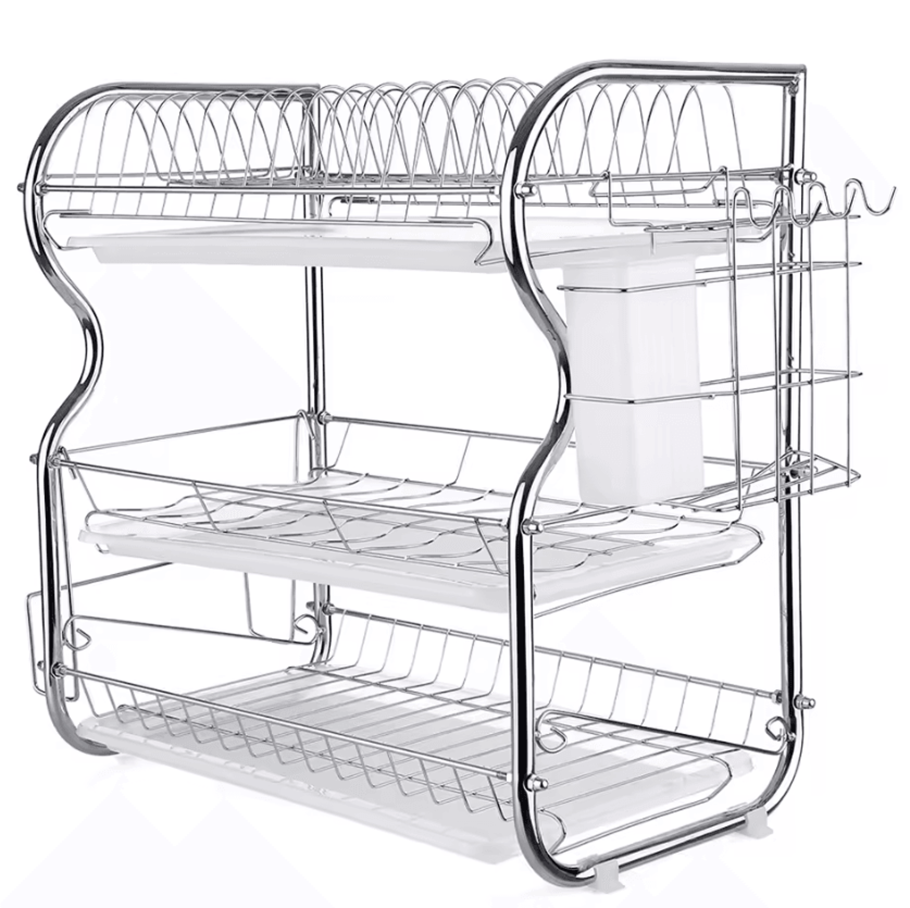 3Tier Kitchen Dish Drying Rack With Utensil  Cutting Board Holder 0