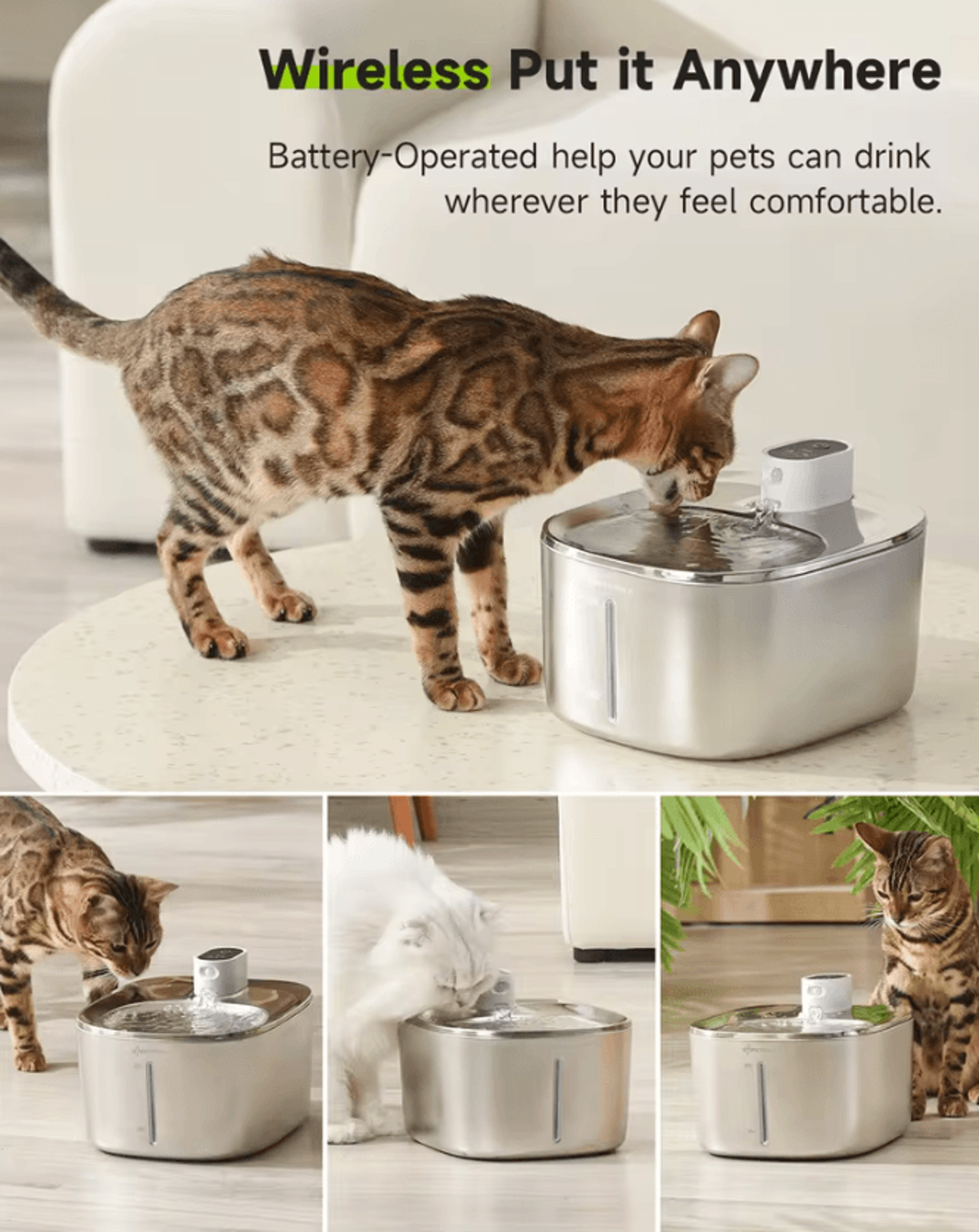 PureFlow Wireless 4L Cat Water Fountain By APETDOLA 1