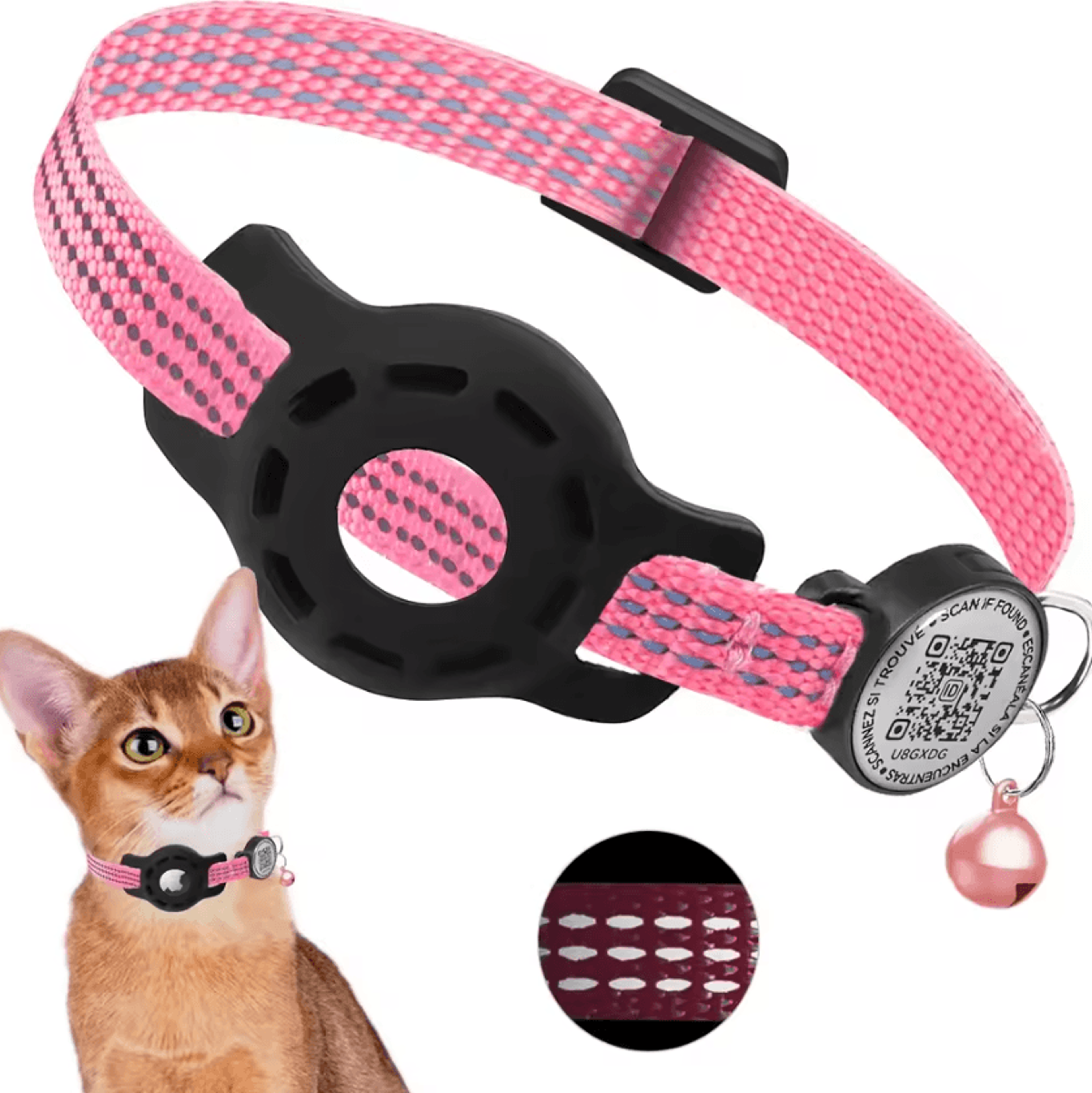 SafeTrack Reflective Cat GPS Collar With AirTag Holder  QR ID Tag 5