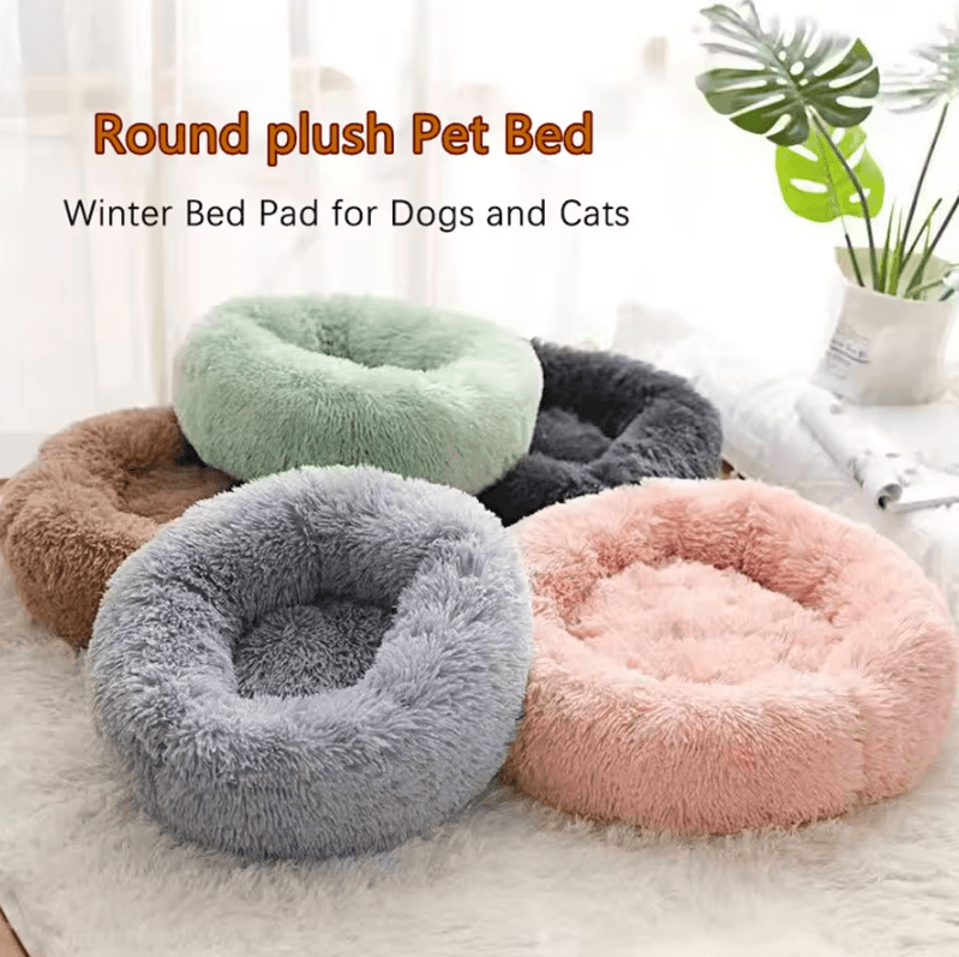 Soft Plush Faux Fur Donut Pet Bed For Cats  Small Dogs 0