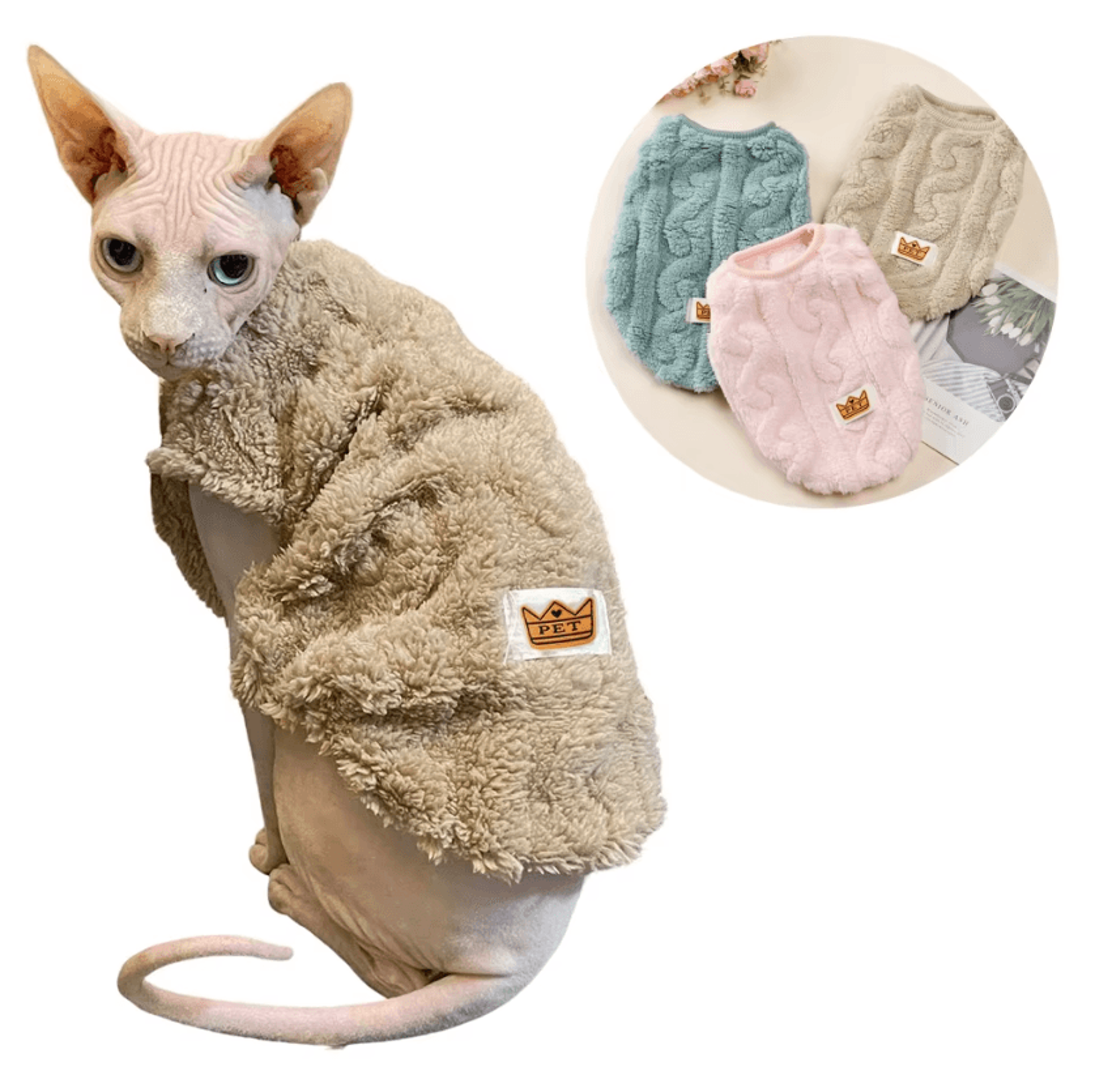 CozyPurr Fleece Sphynx Cat Sweater For Small Dogs  Hairless Cats 0