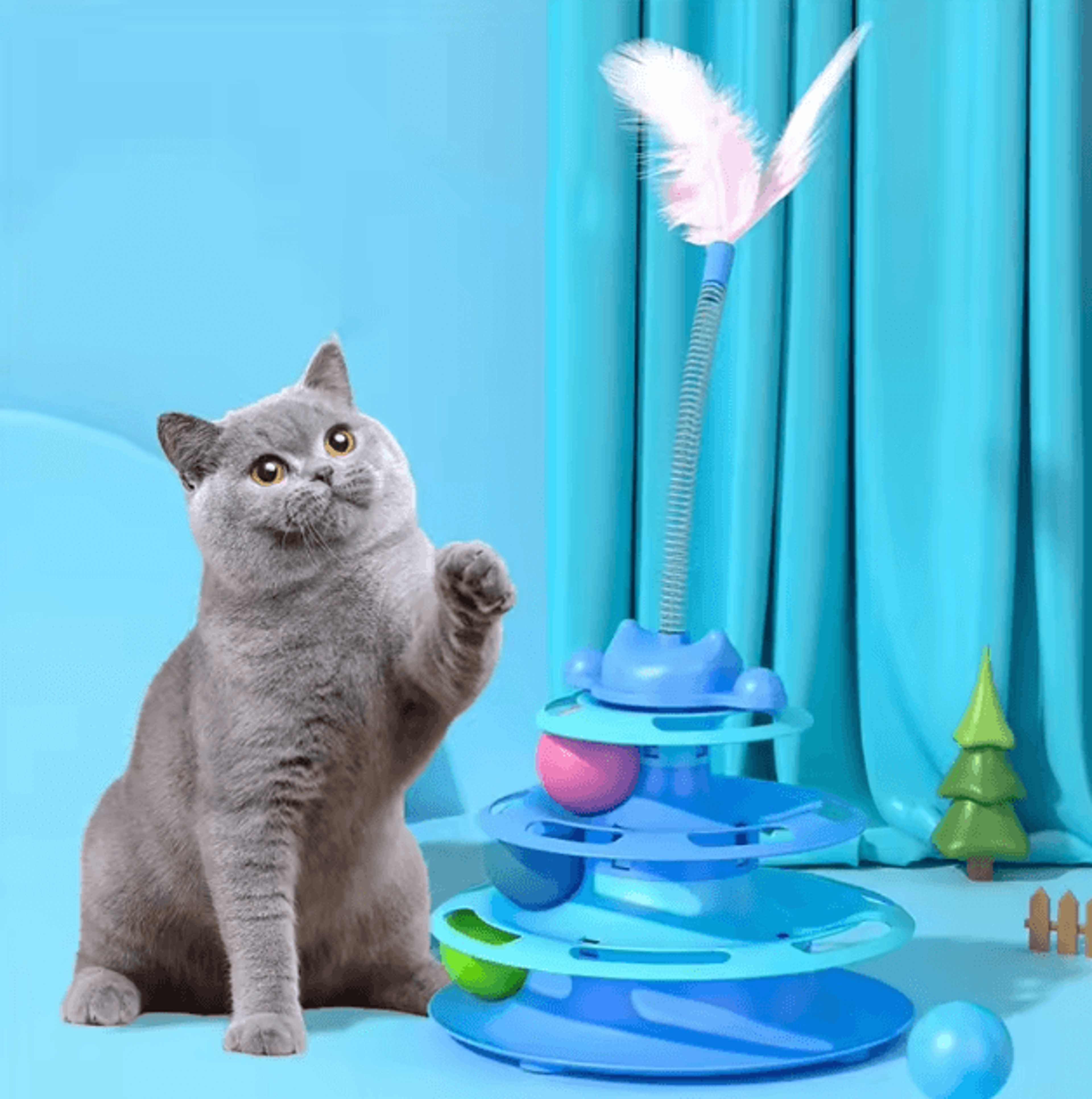 SpinHunt 4Layer Interactive Cat Turntable Toy With Feather Teaser 0