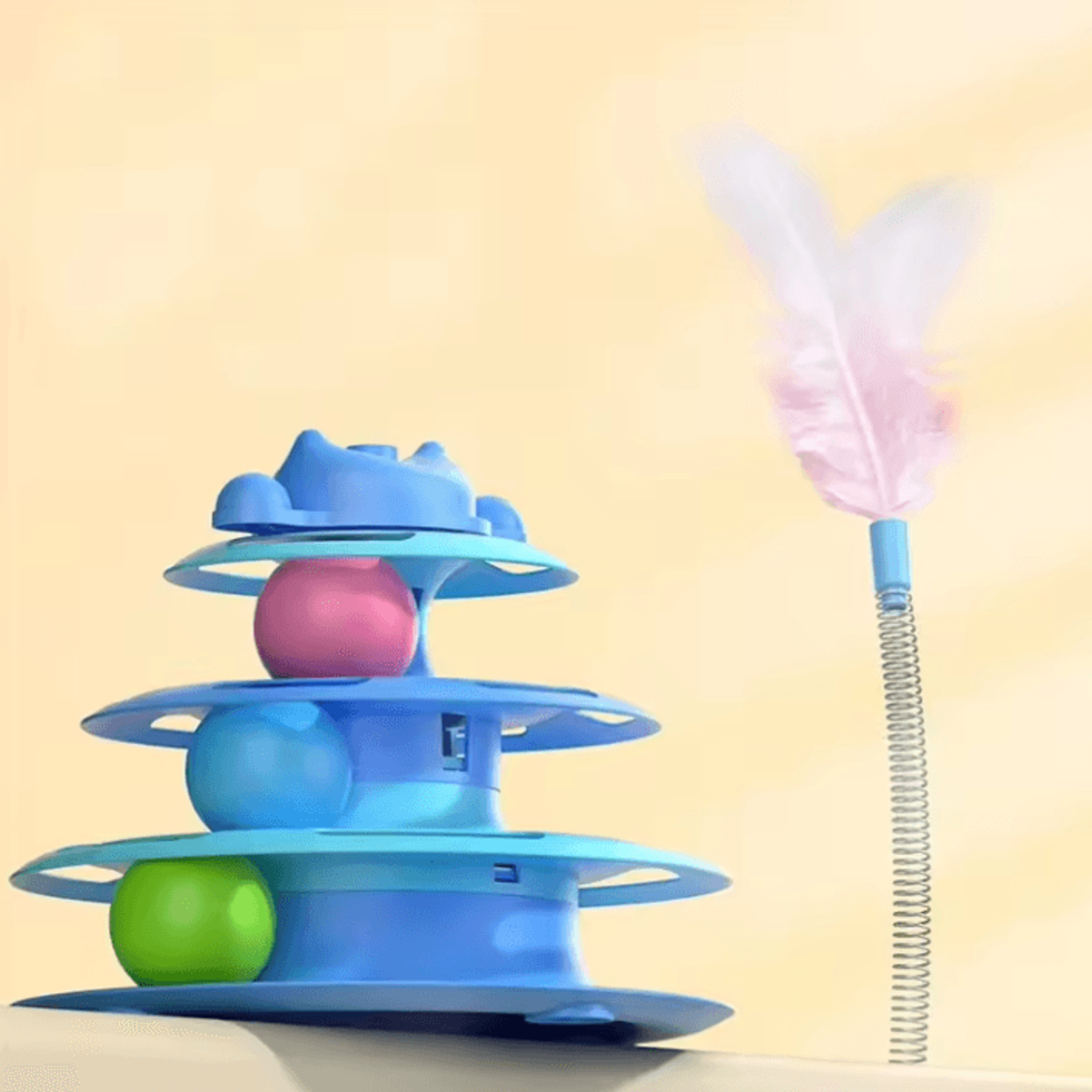 SpinHunt 4Layer Interactive Cat Turntable Toy With Feather Teaser 1
