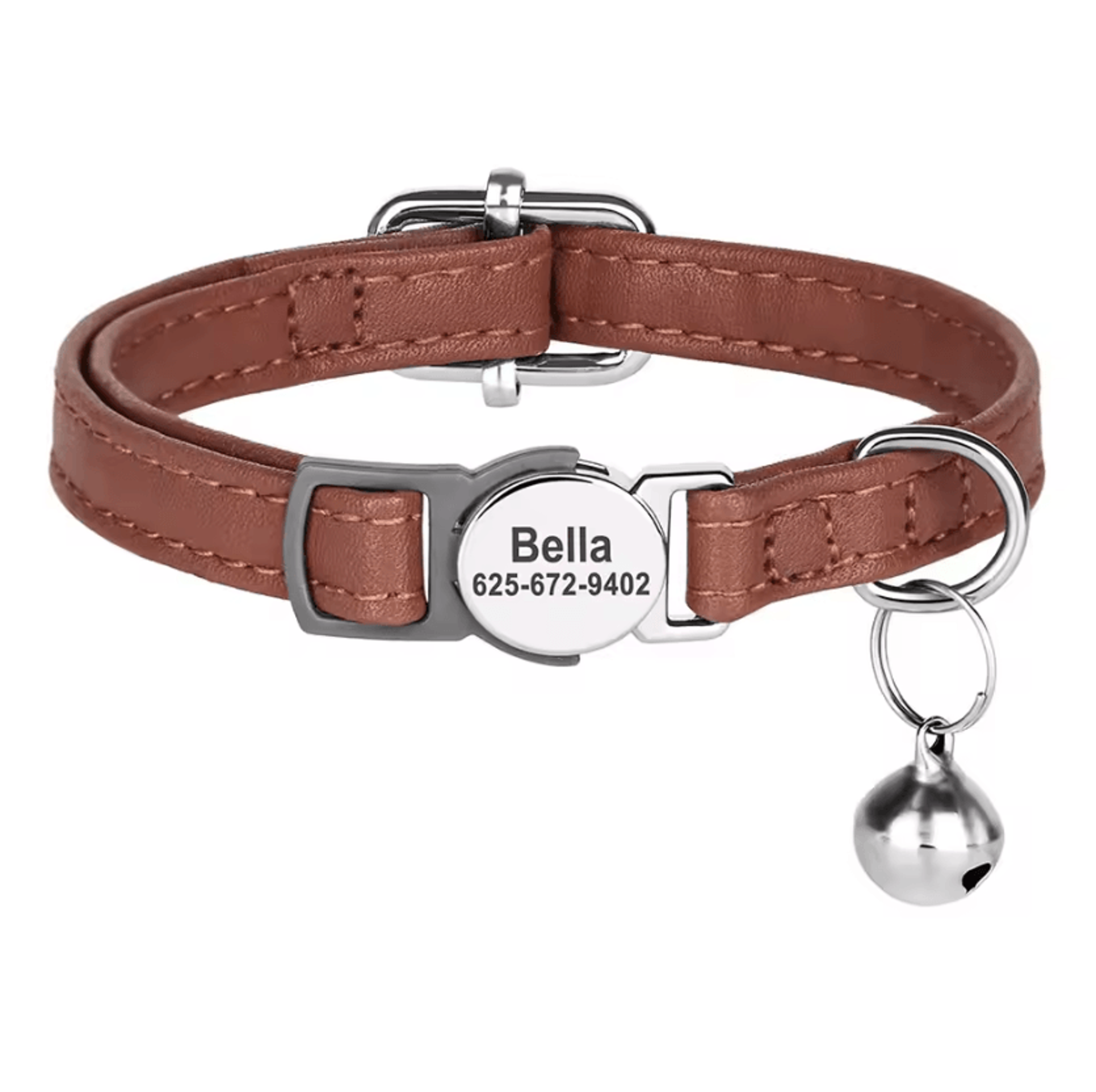 Personalized PU Leather Cat Collar With Engraved Nameplate  Bell 3