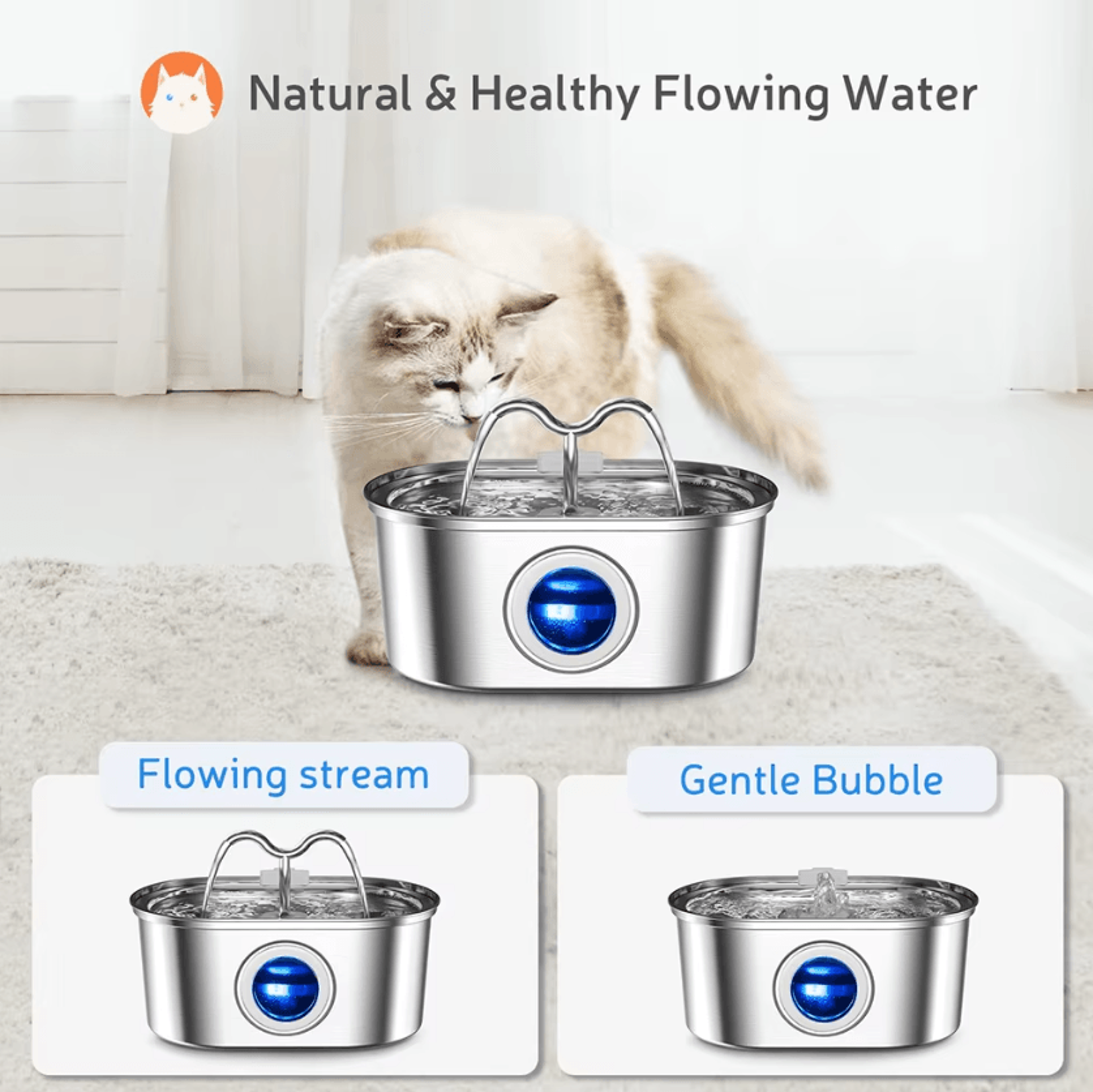 GlowFlow 32L Stainless Steel Cat Water Fountain 1