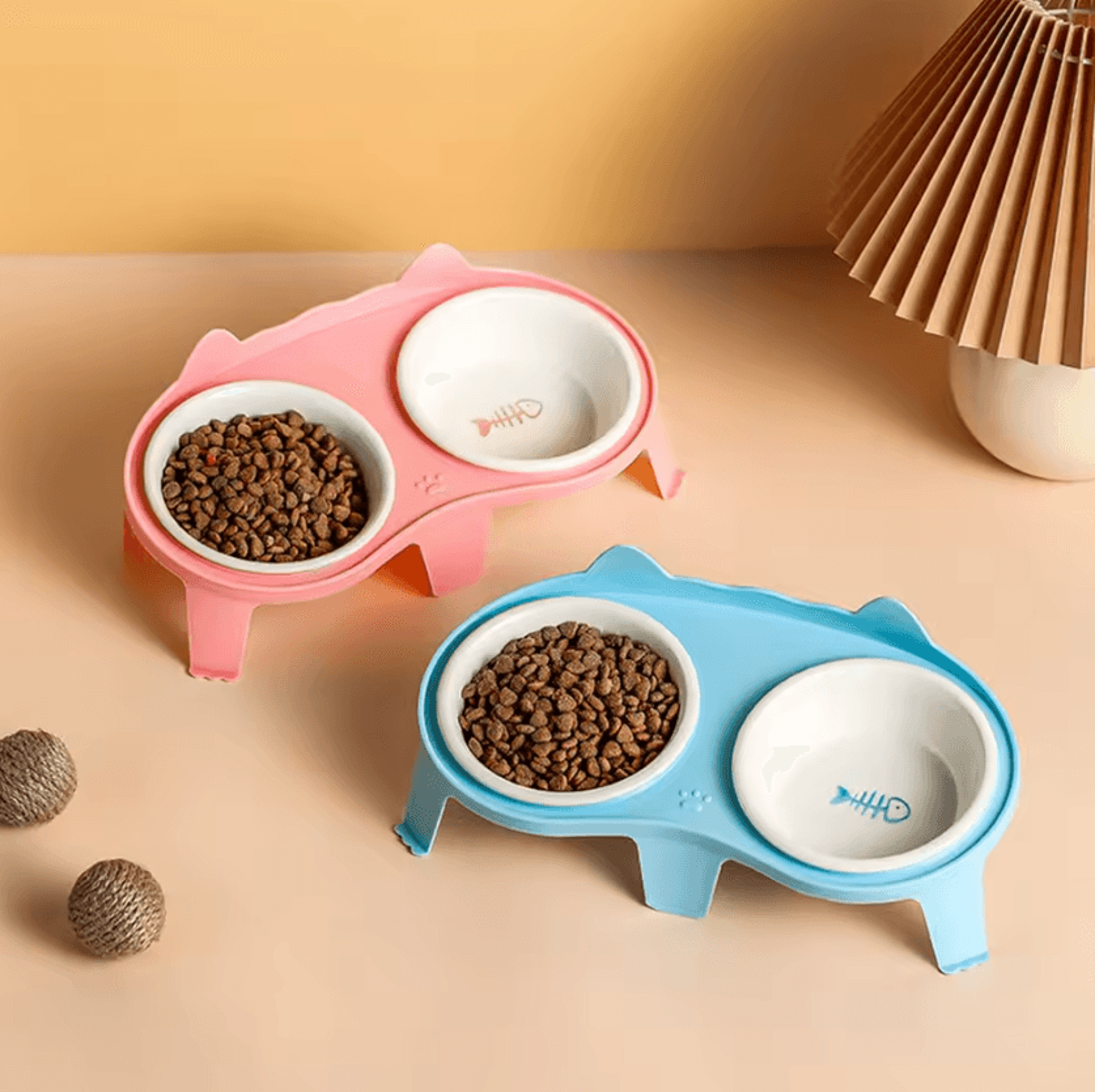 Elevated Ceramic Double Cat Bowl Set For Cats  Small Pets 0