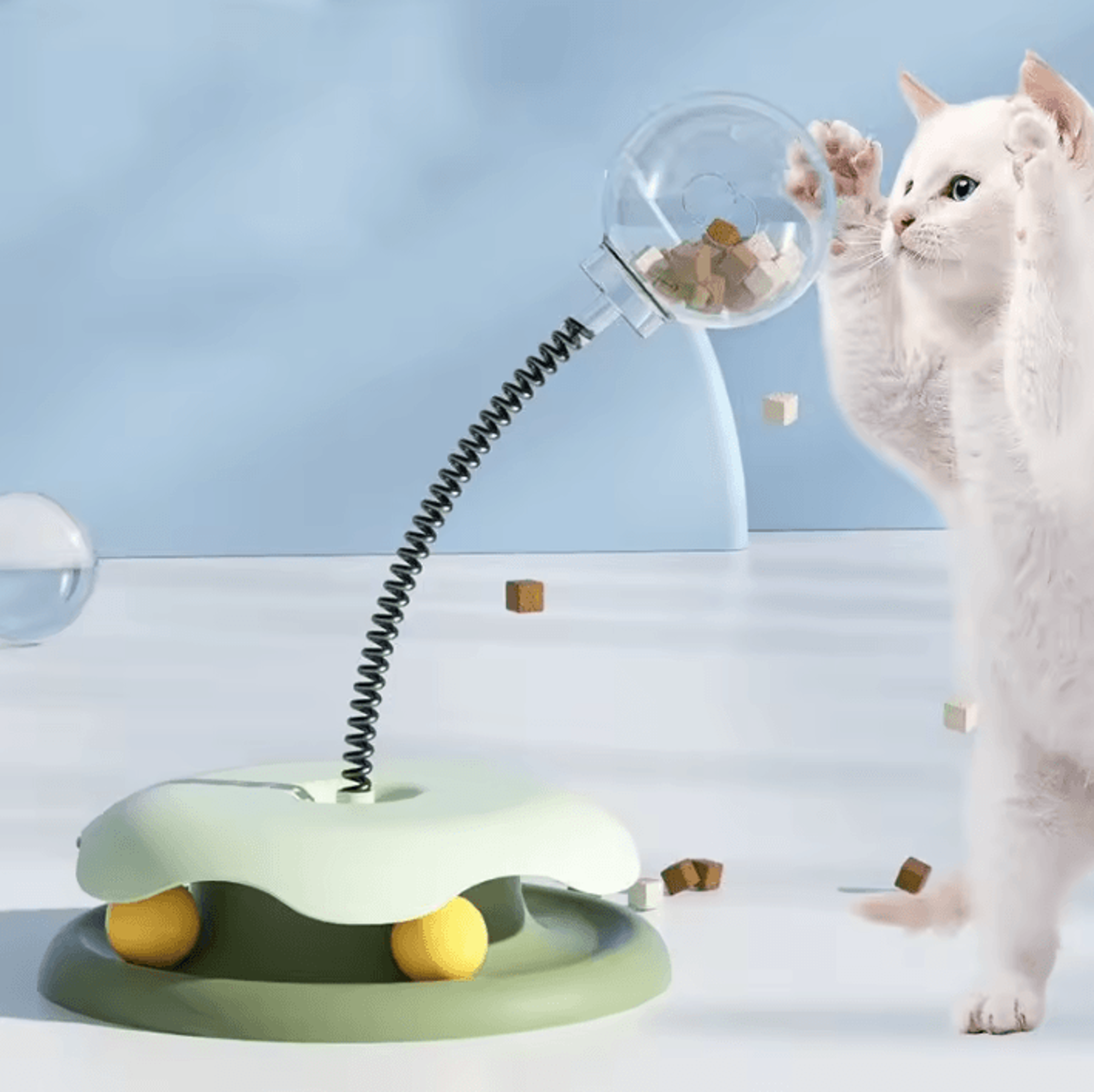 Interactive Slow Feed Cat Toy With Spring Track Ball Roller 0