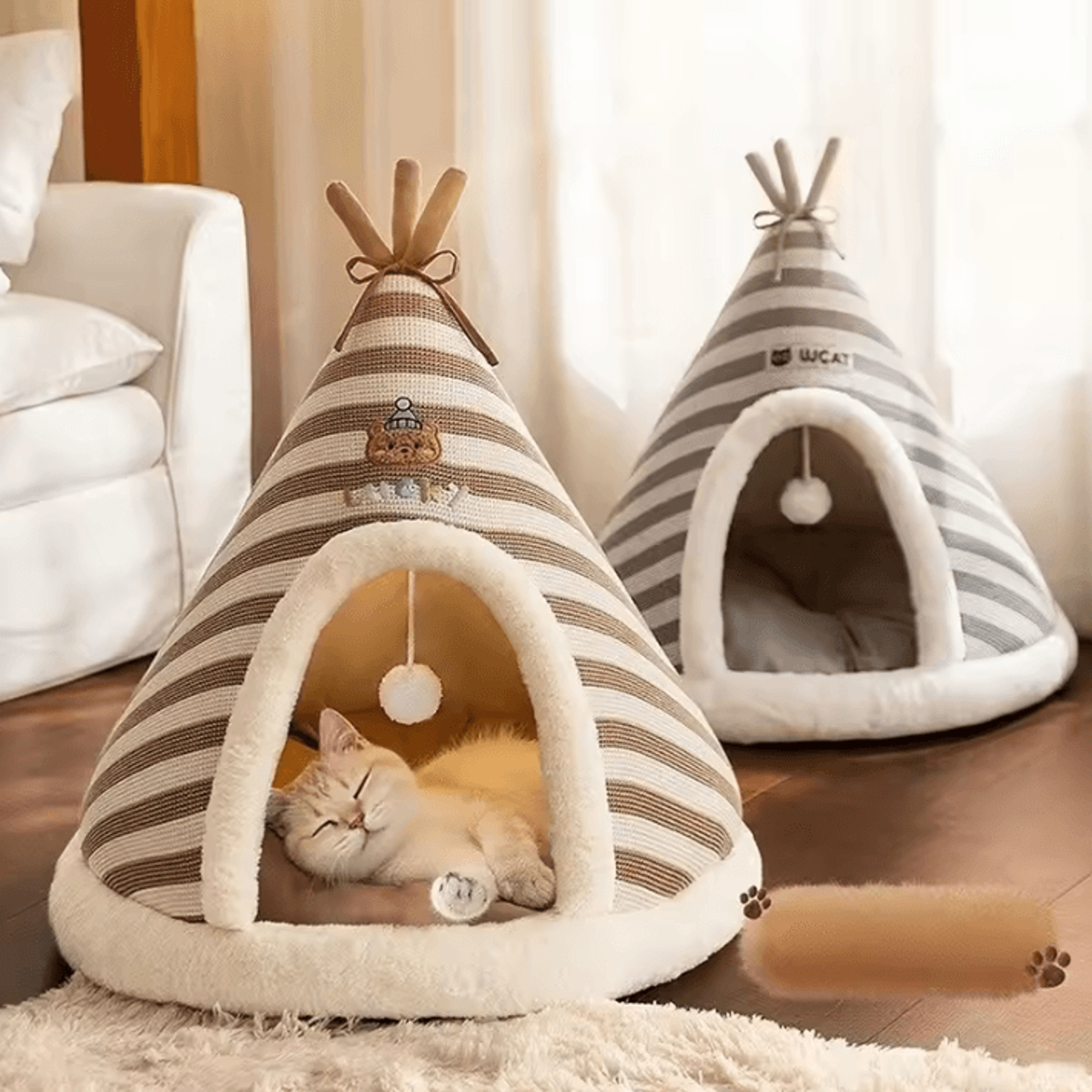 SelfWarming Plush Cat Tent Bed With Removable Washable Cover 0