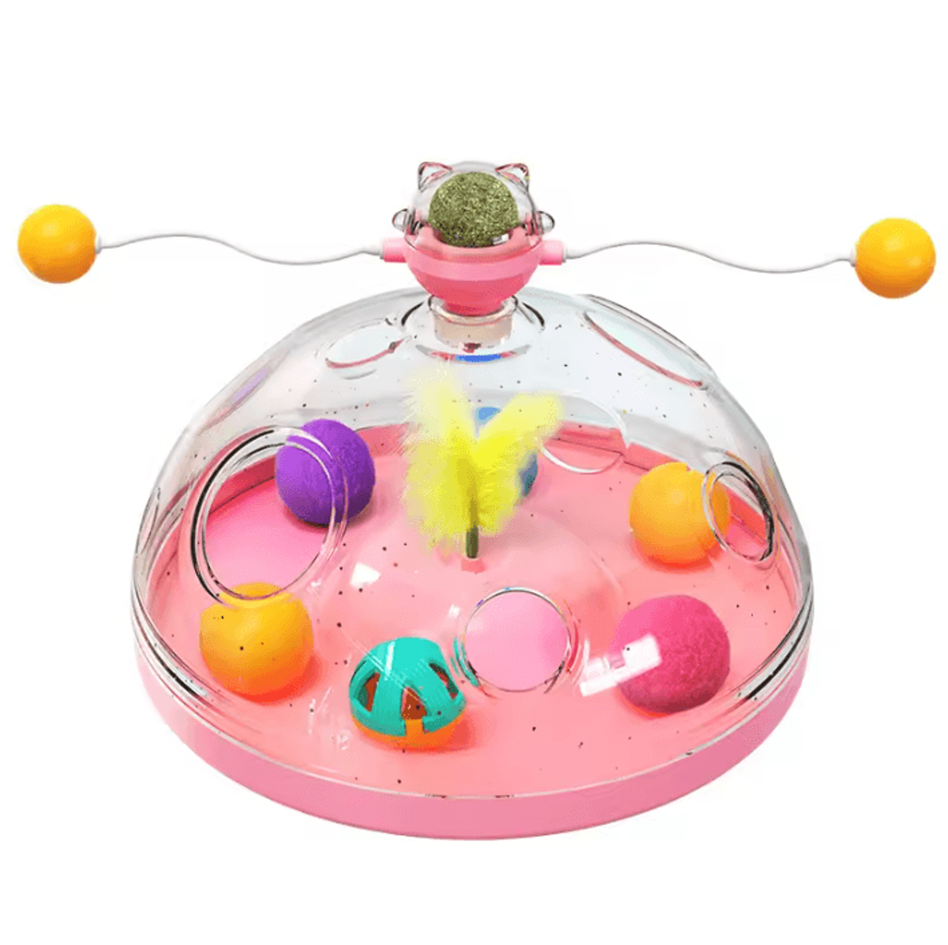 Interactive Cat Puzzle Toy With Spinning Track Balls  Feather Teaser 6