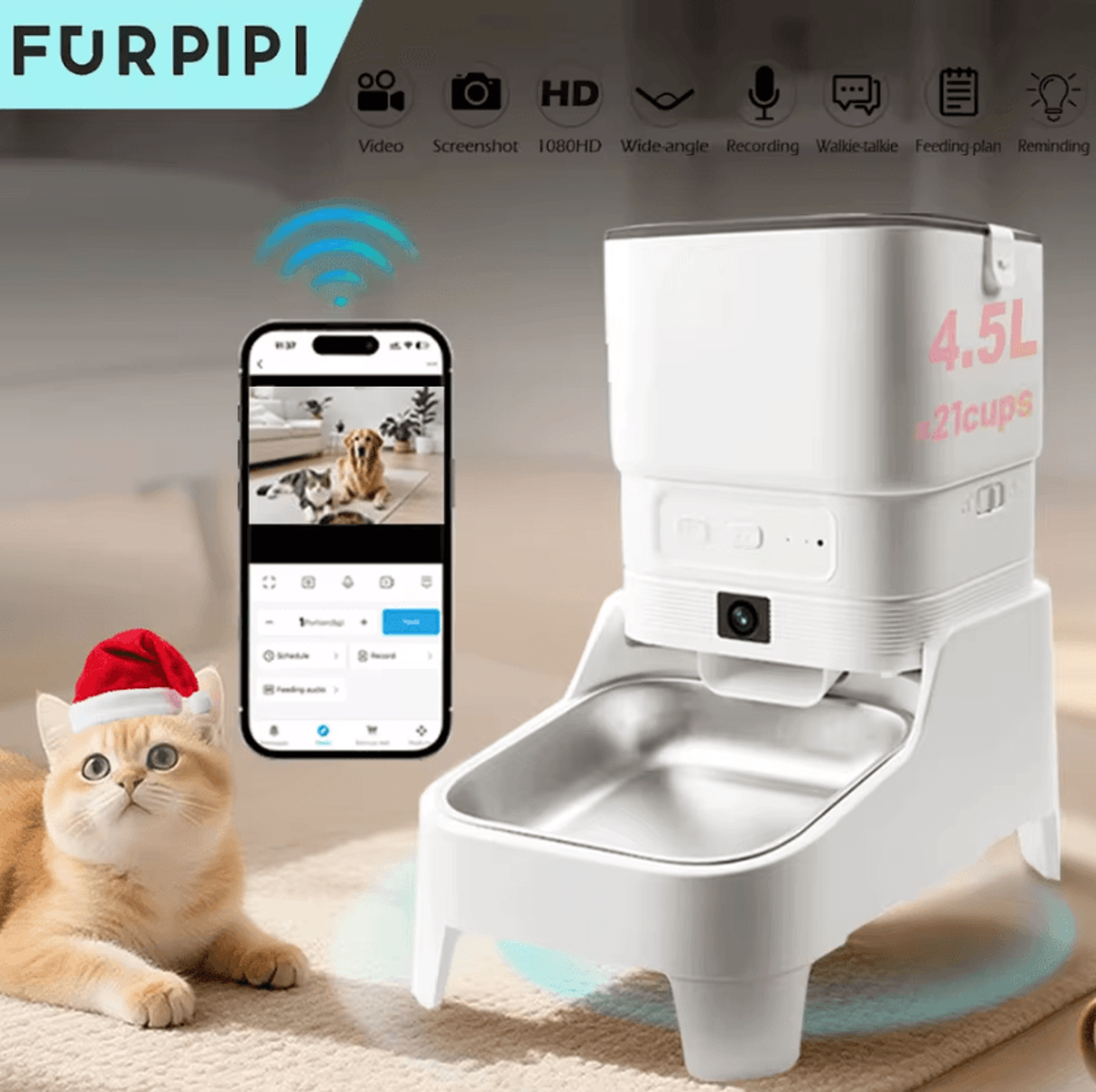 Smart Automatic Pet Feeder With 1080P HD Camera  App Control 0