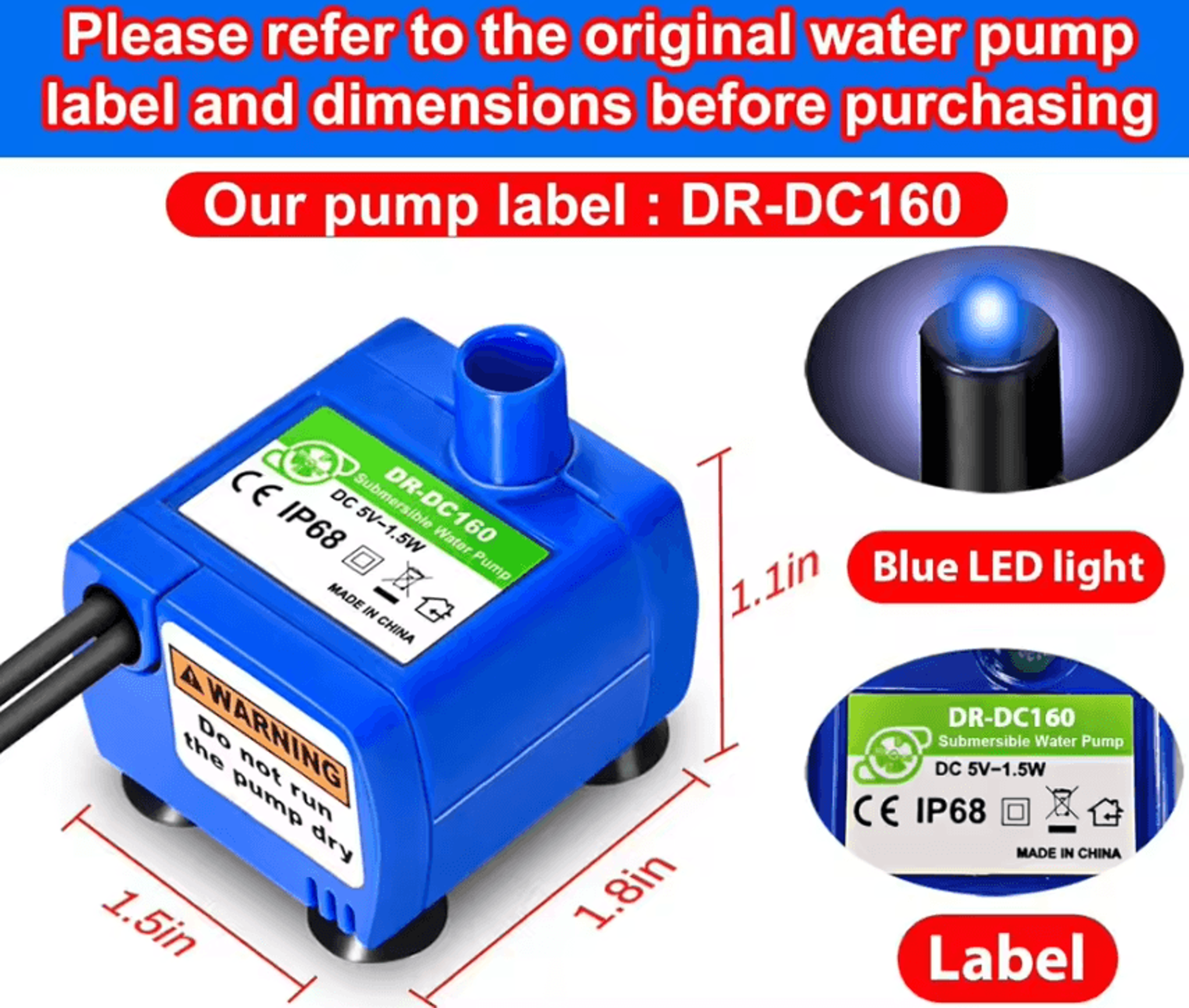 FlowGlow LED Water Fountain Replacement Pump 2