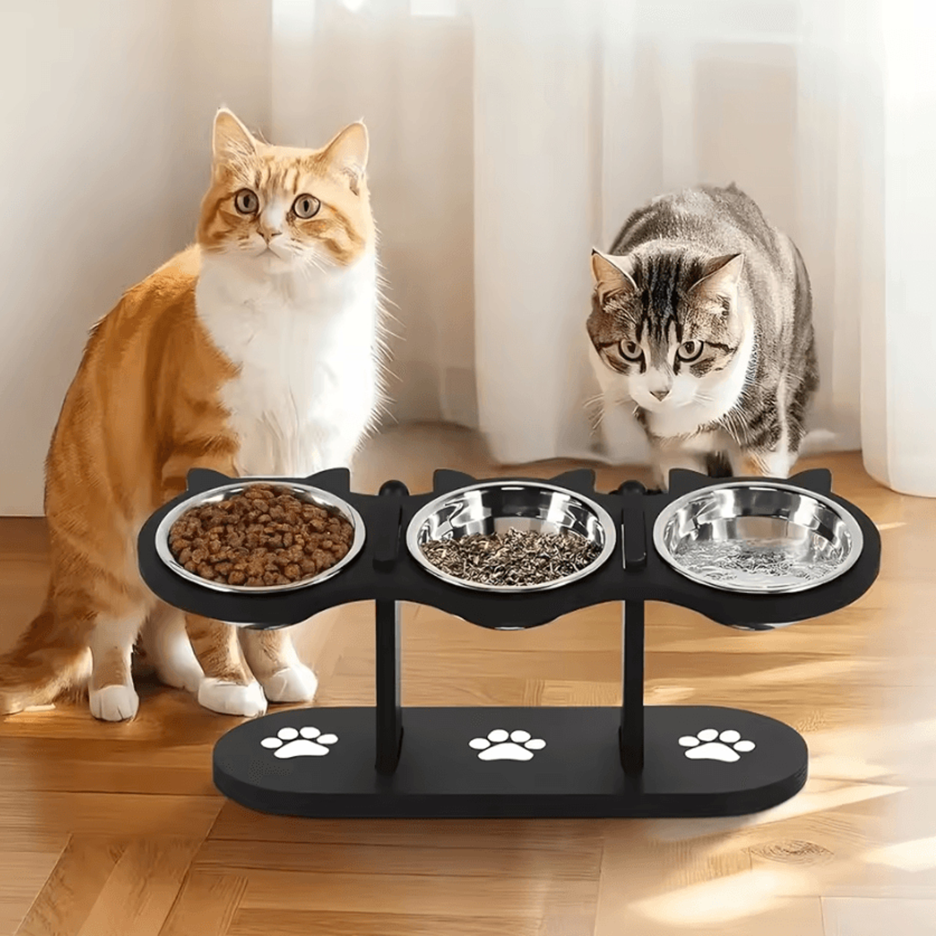 WhiskerNest Elevated 3Bowl Cat Feeding Station 0