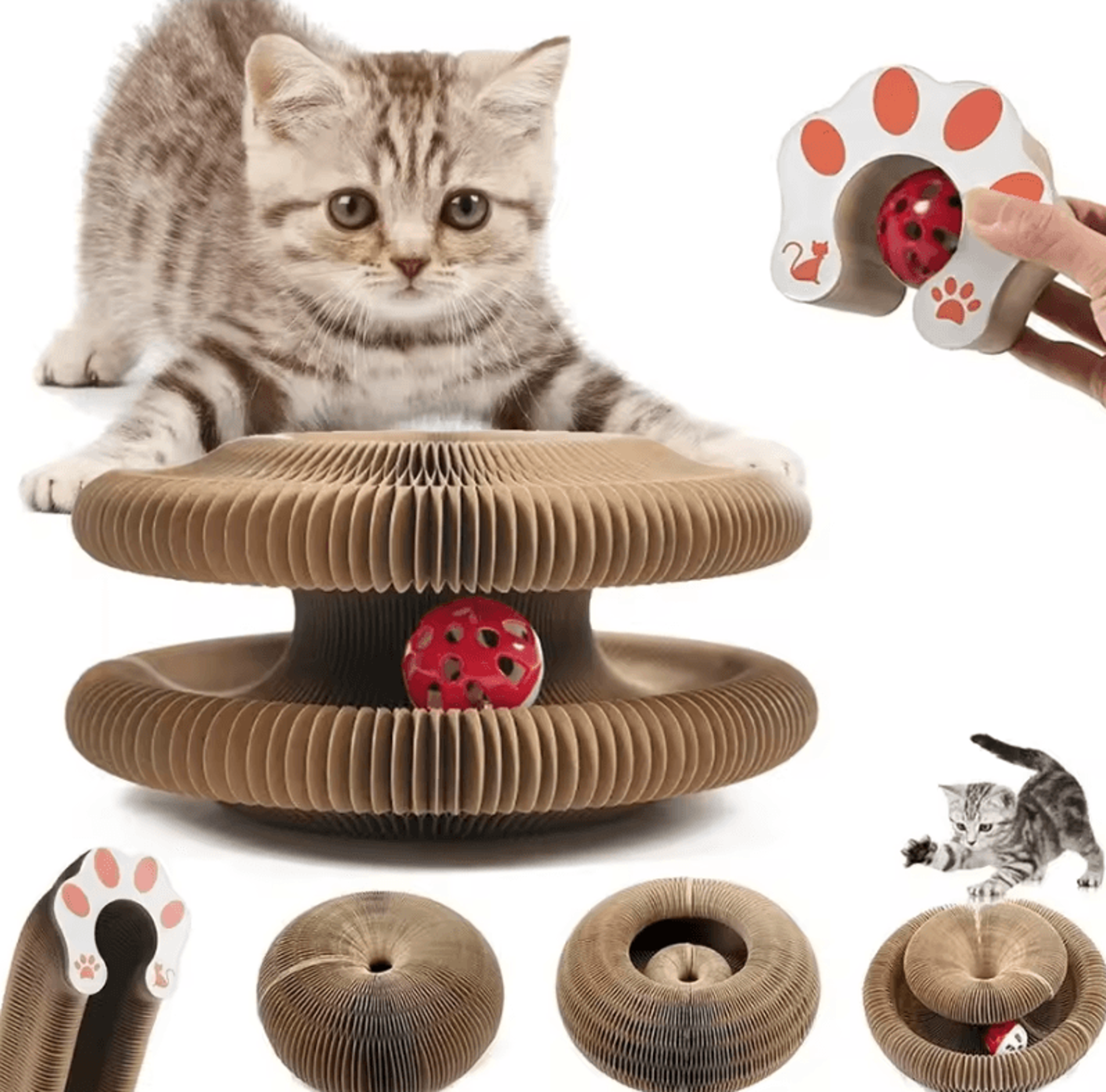 FlexiPaws Accordion Cat Scratching Board With Interactive Ball Toy 3