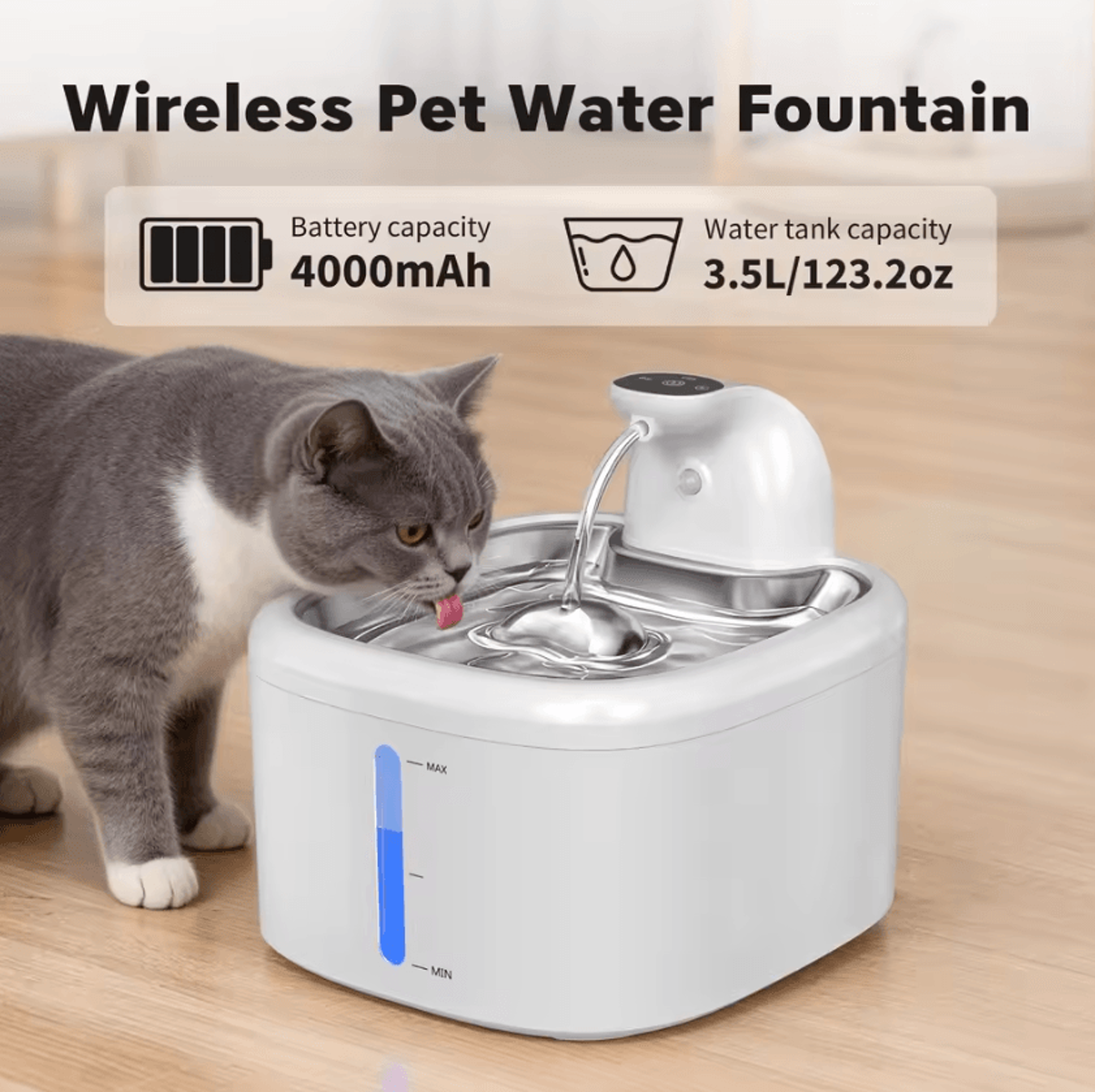 PureFlow 35L Wireless Cat Water Fountain With Motion Sensor 0
