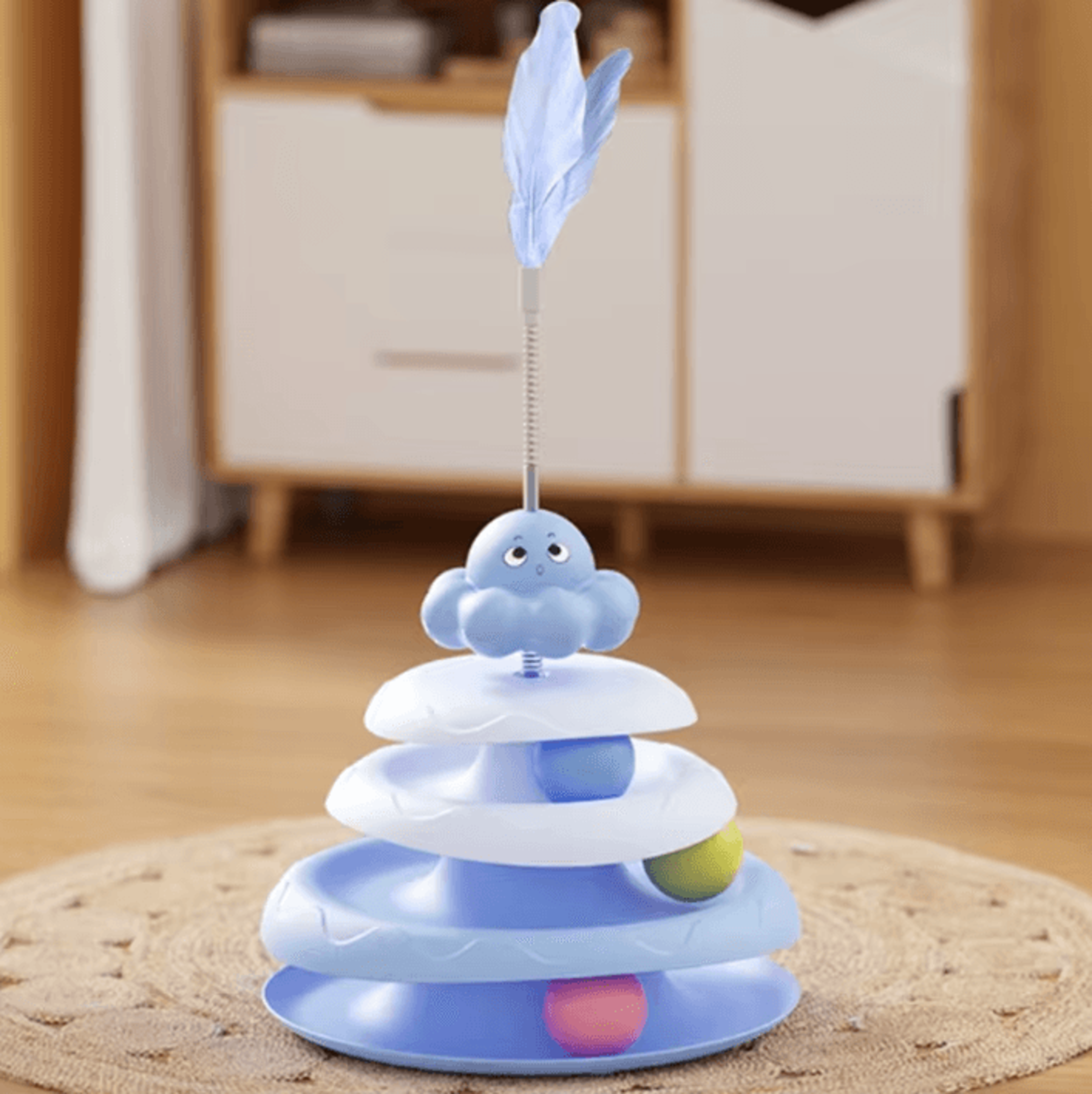 OctoSpin Interactive Cat Toy Tower  3Layer Ball Track Puzzle With Teaser Wand 6