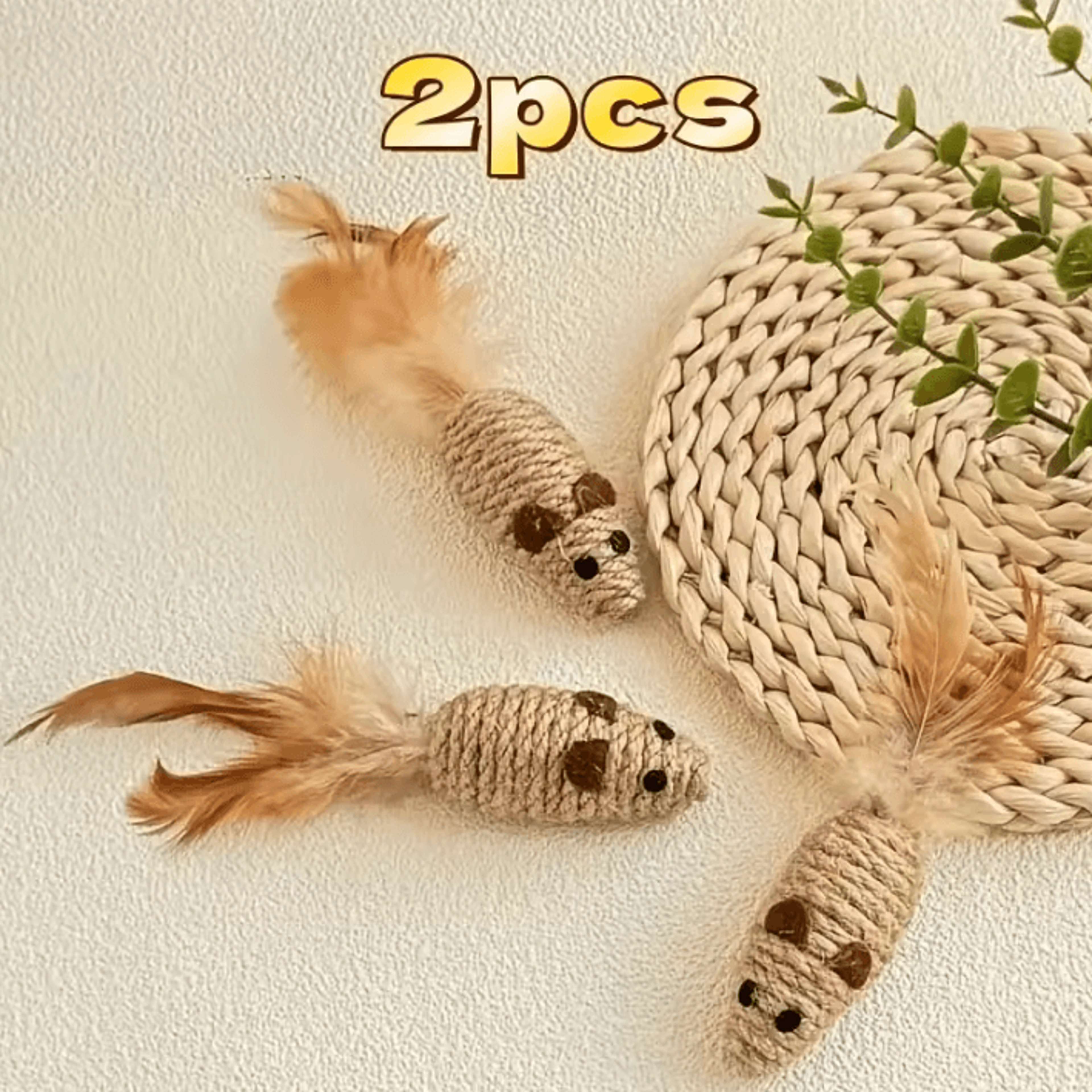 2Pack BiteResistant Mouse Cat Toys With Feather Tail For Interactive Play 3