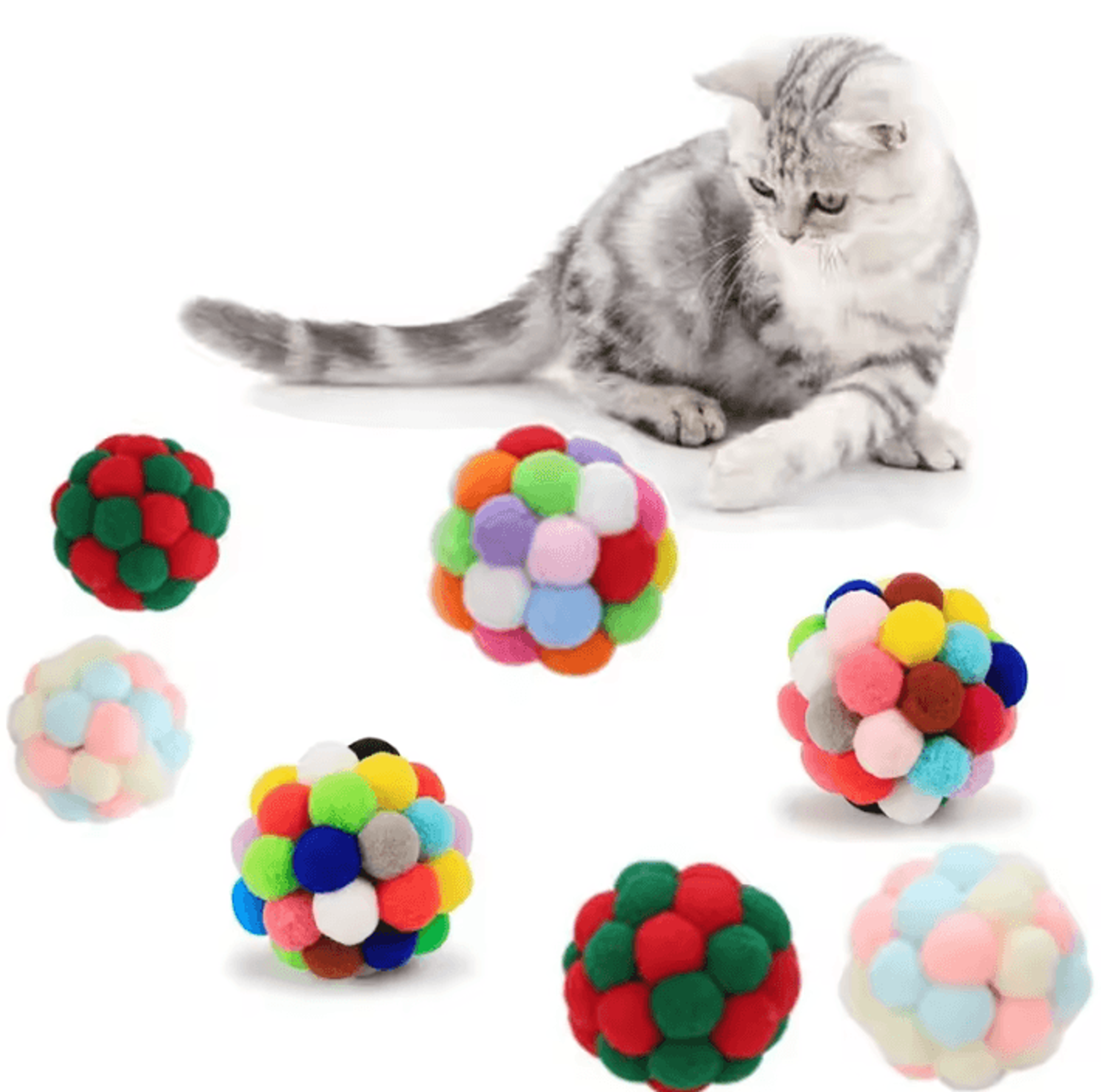 SparklePounce Interactive Pom Pom Cat Toy Balls Set 3