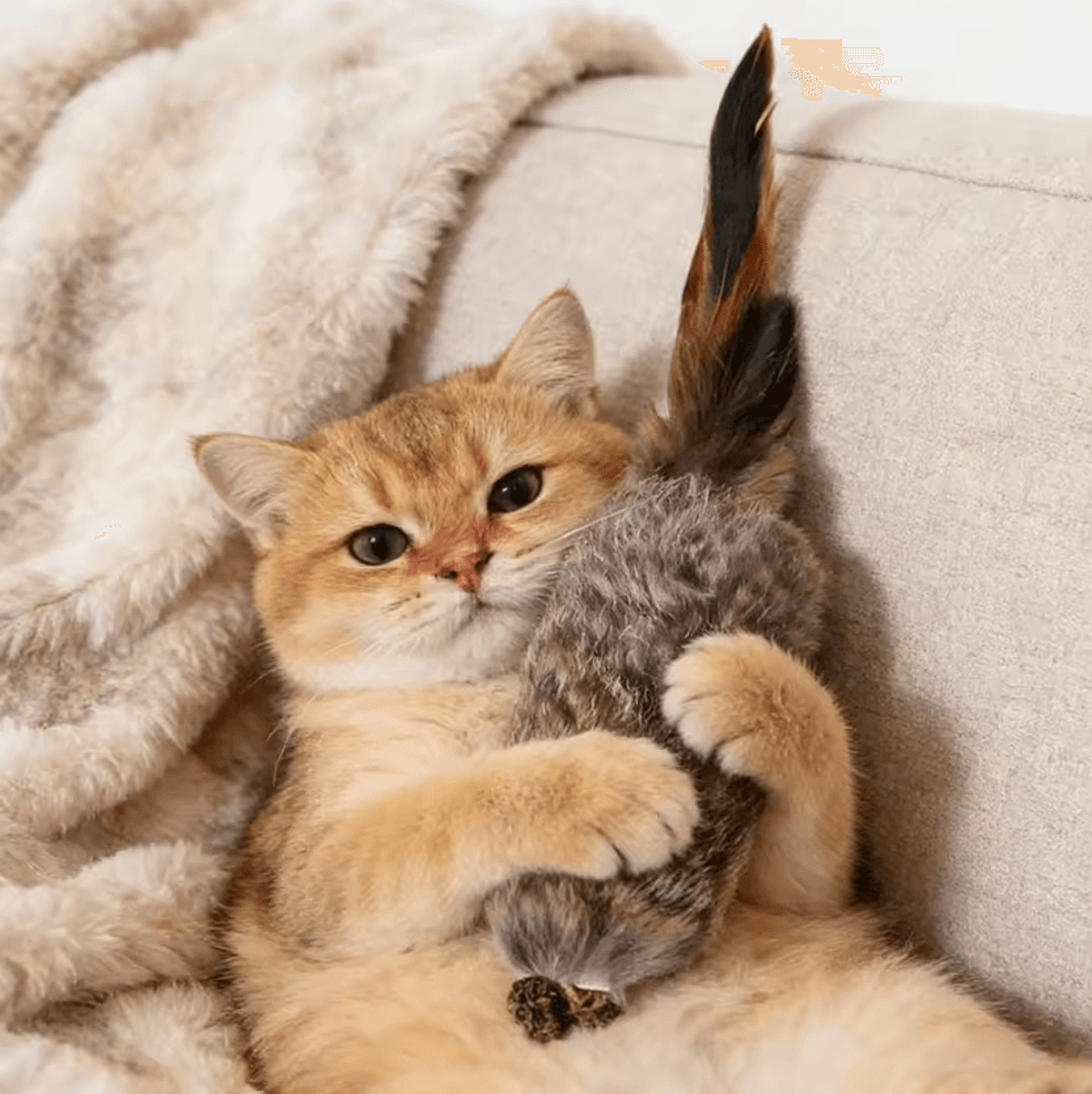 Fluffy Bunny Fur Cat Kicker Toy  Interactive Plush Hunting Toy For Indoor Cats 2