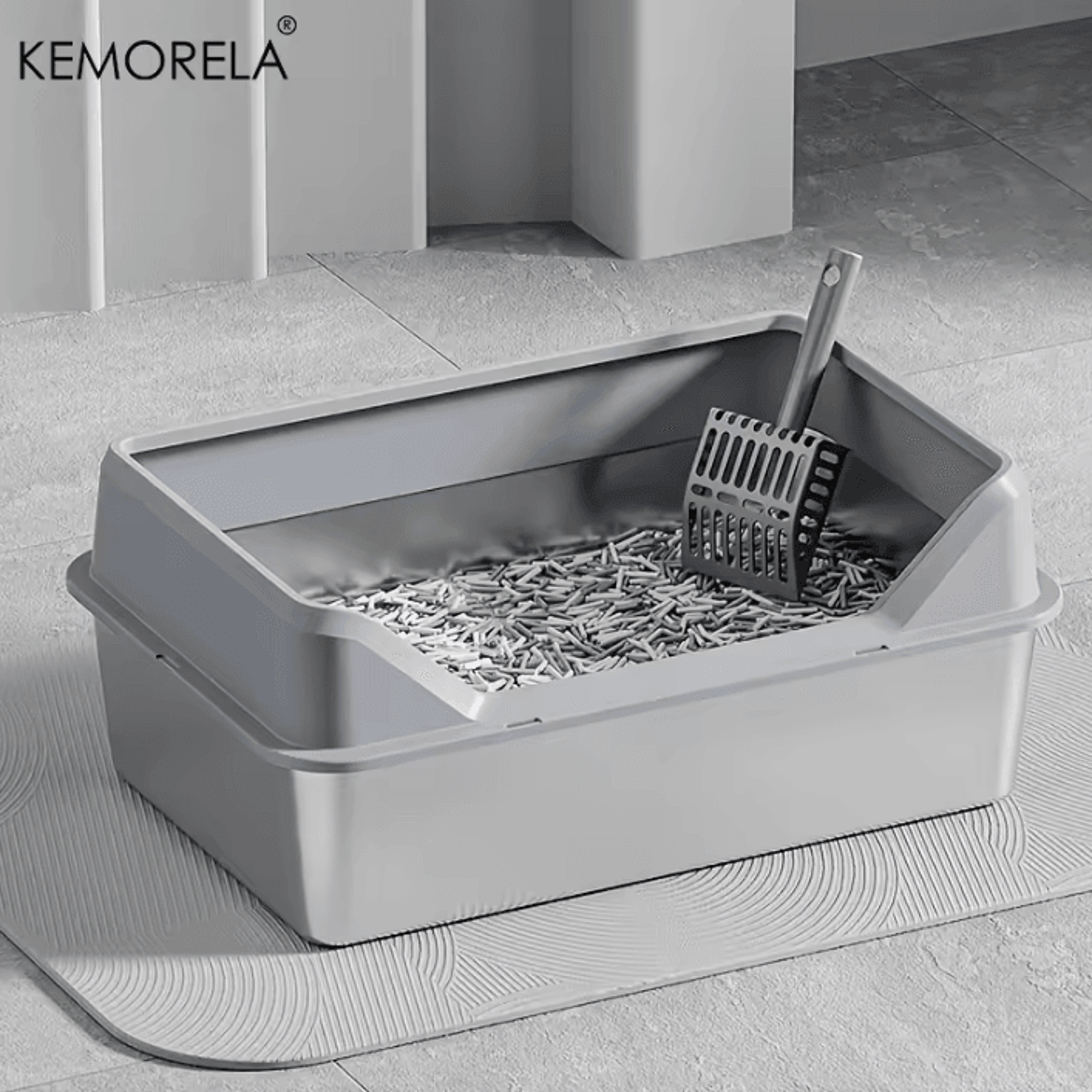 TitanClean XL Stainless Steel Cat Litter Box  HighSided Enclosed Litter Tray With Lid  Scoop 0