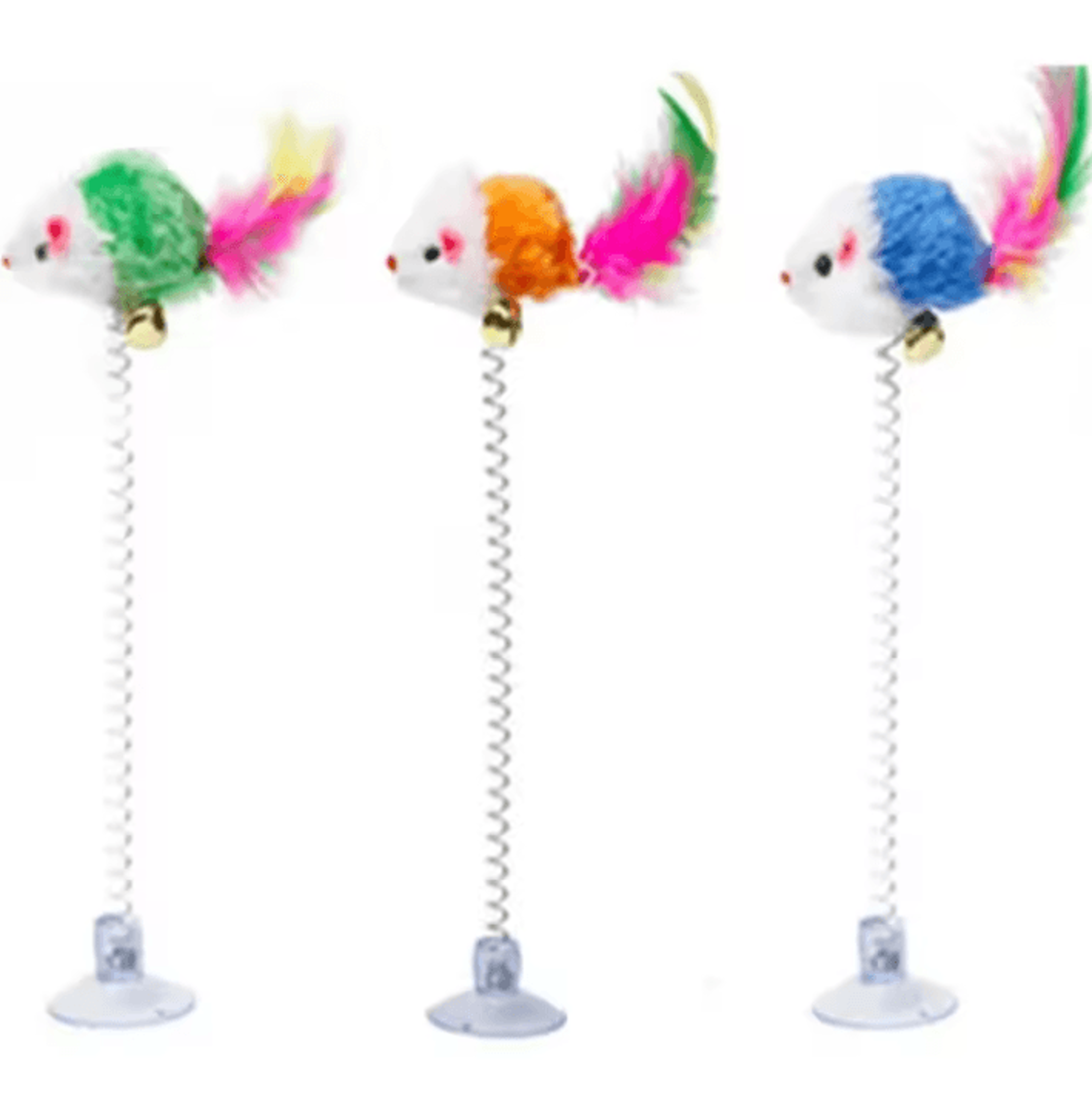 Spring Mouse  Feather Cat Toy  Interactive Suction Cup Teaser For Active Cats 5