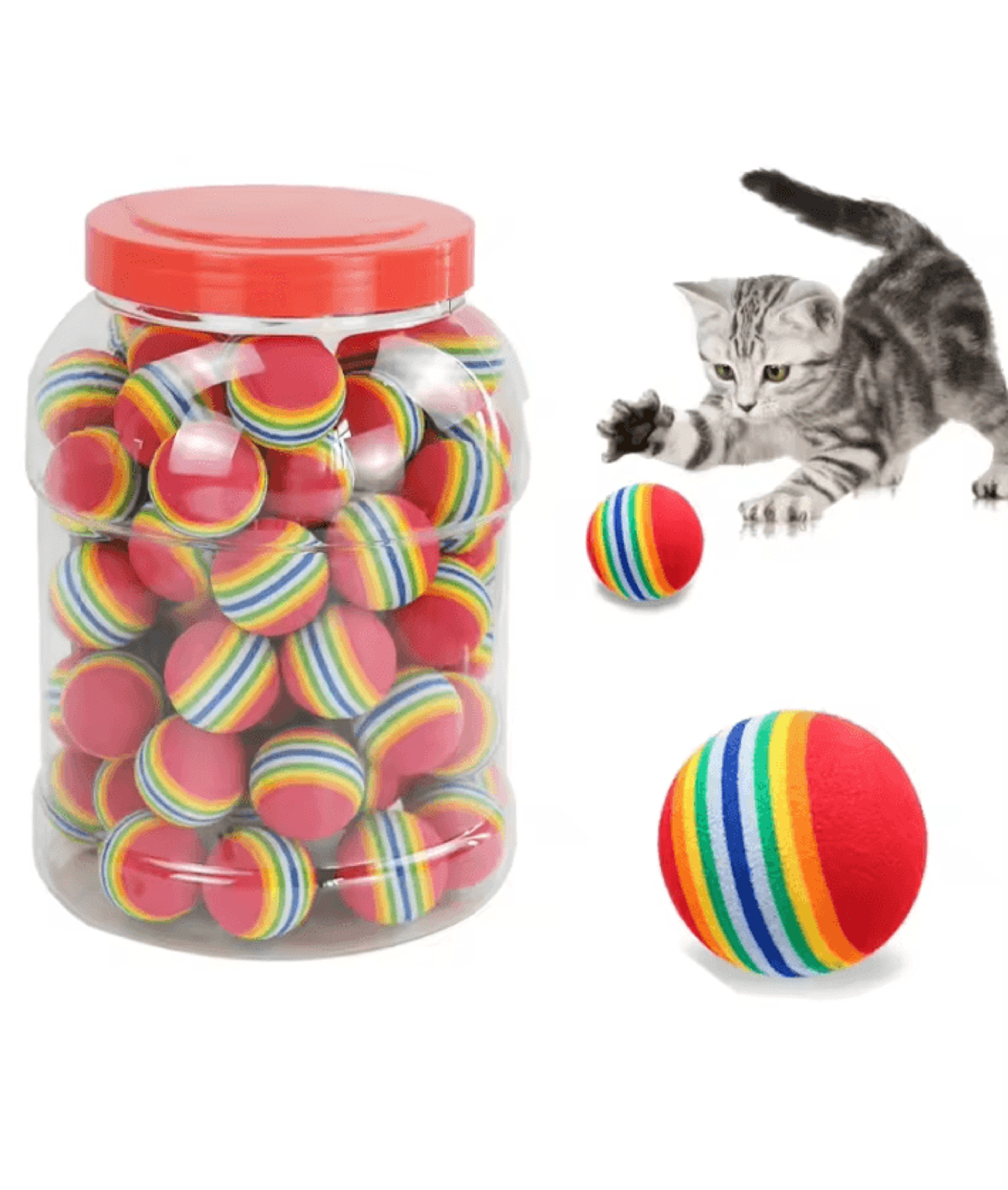 Rainbow EVA Rattle Ball Toy  Interactive Chew  Play Ball For Cats  Dogs 0