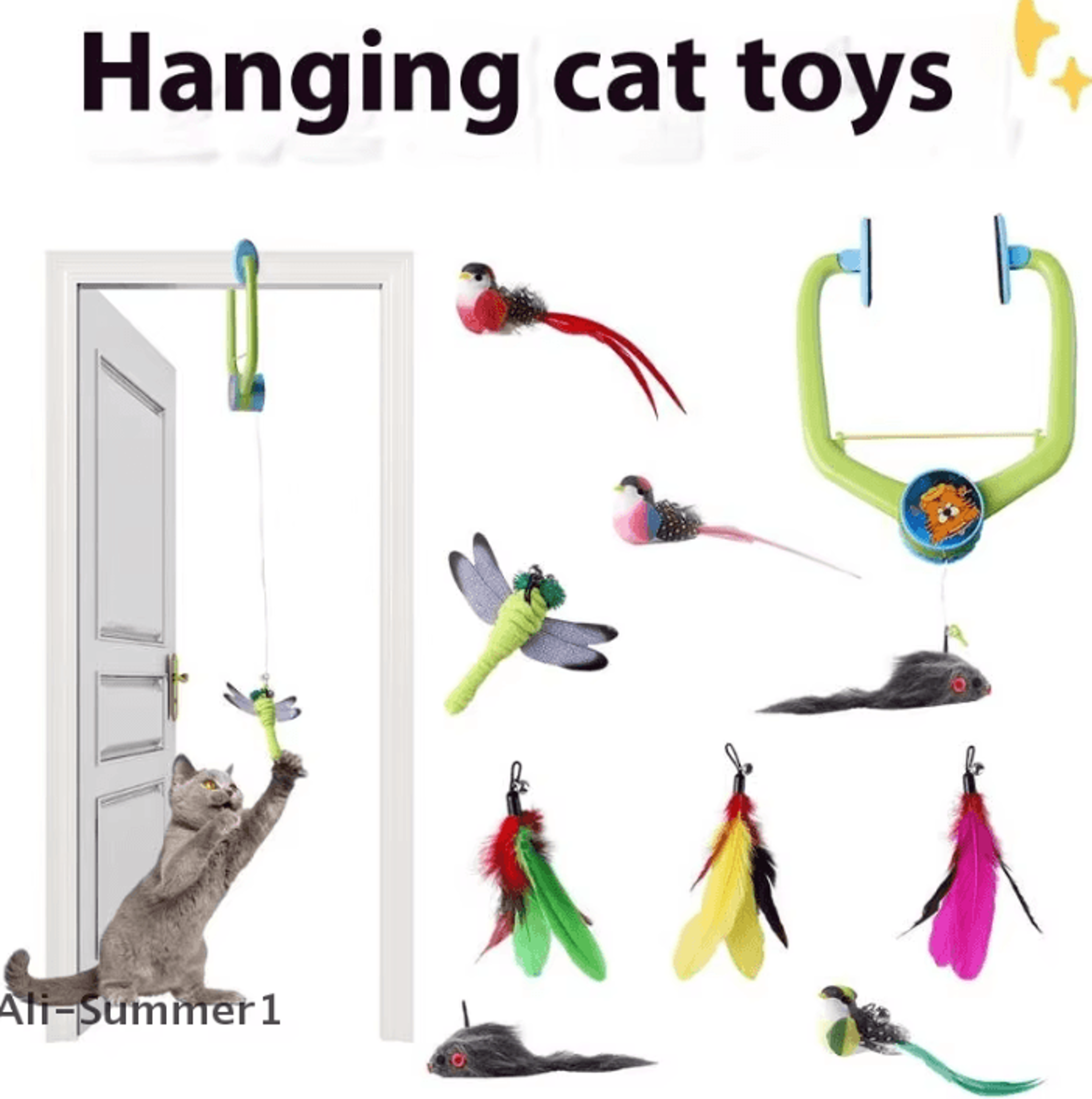 DoorHanging Feather Chase Cat Toy  Interactive SelfPlay Teaser 0