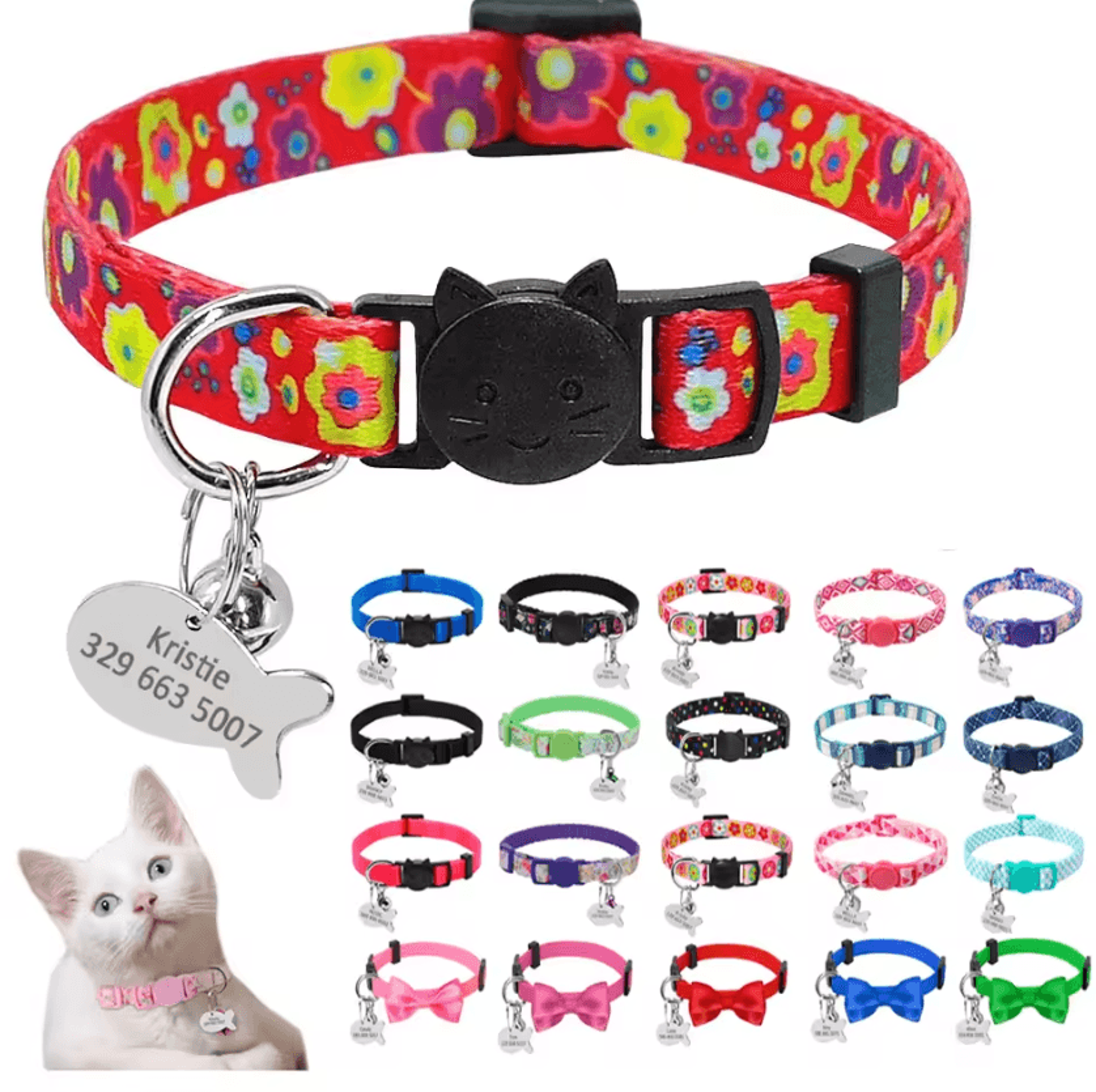 Personalized Engraved Nylon Pet Collar For Cats  Small Dogs 0