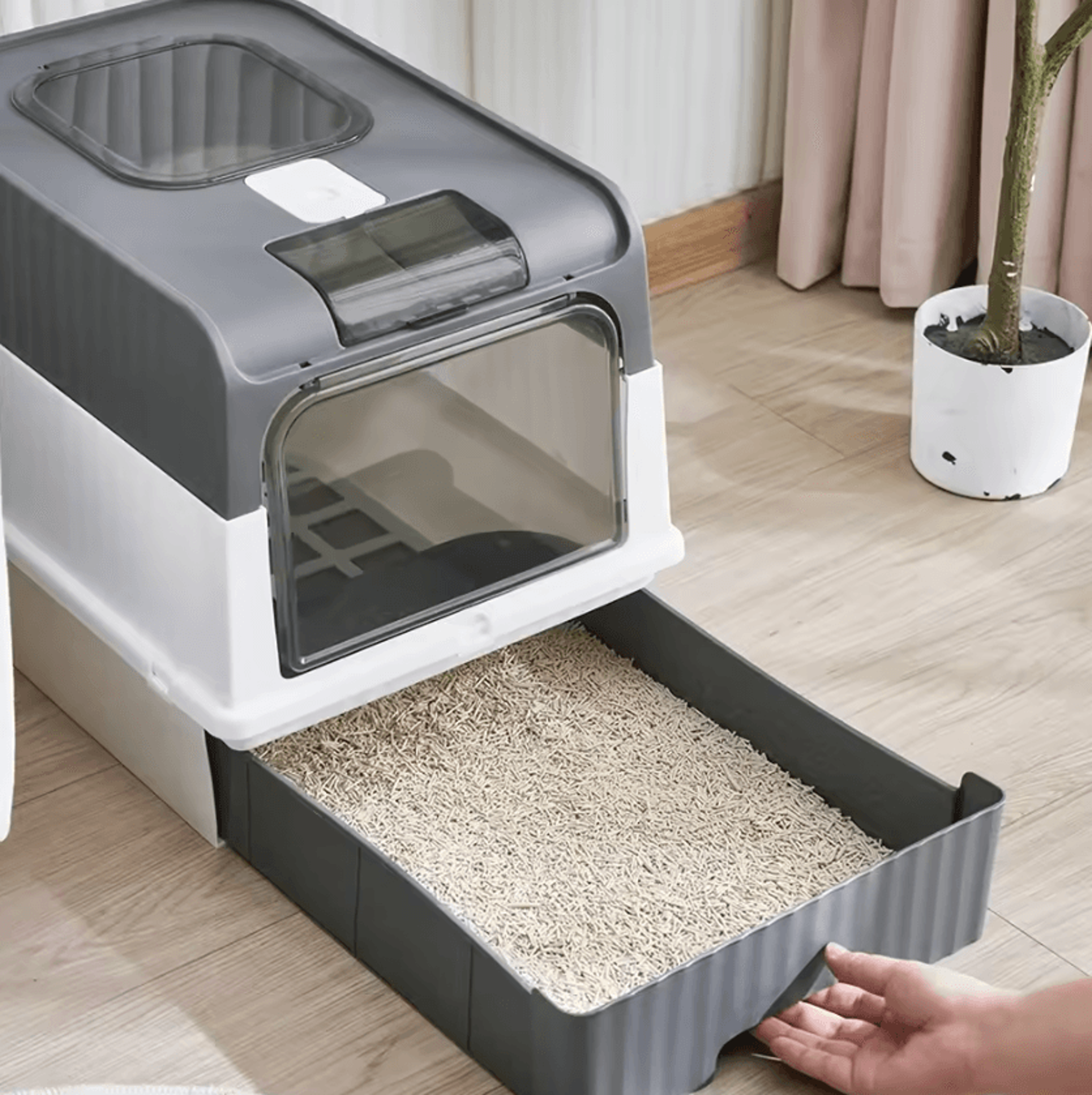FoldAway Portable Cat Litter Box With Splash Guard  Scoop 4