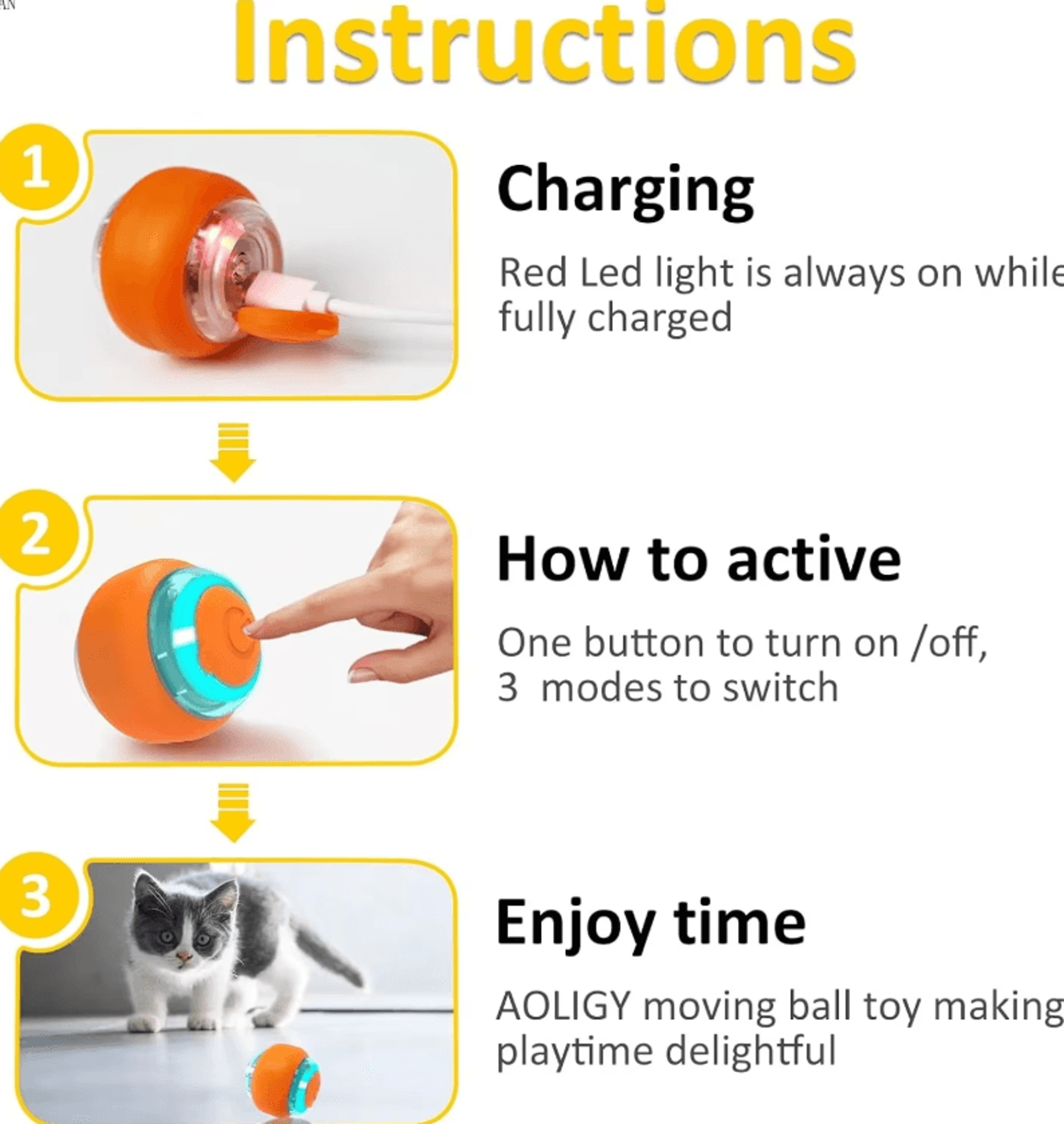 Smart Chase Rechargeable Rolling Ball For Cats  Small Dogs 4