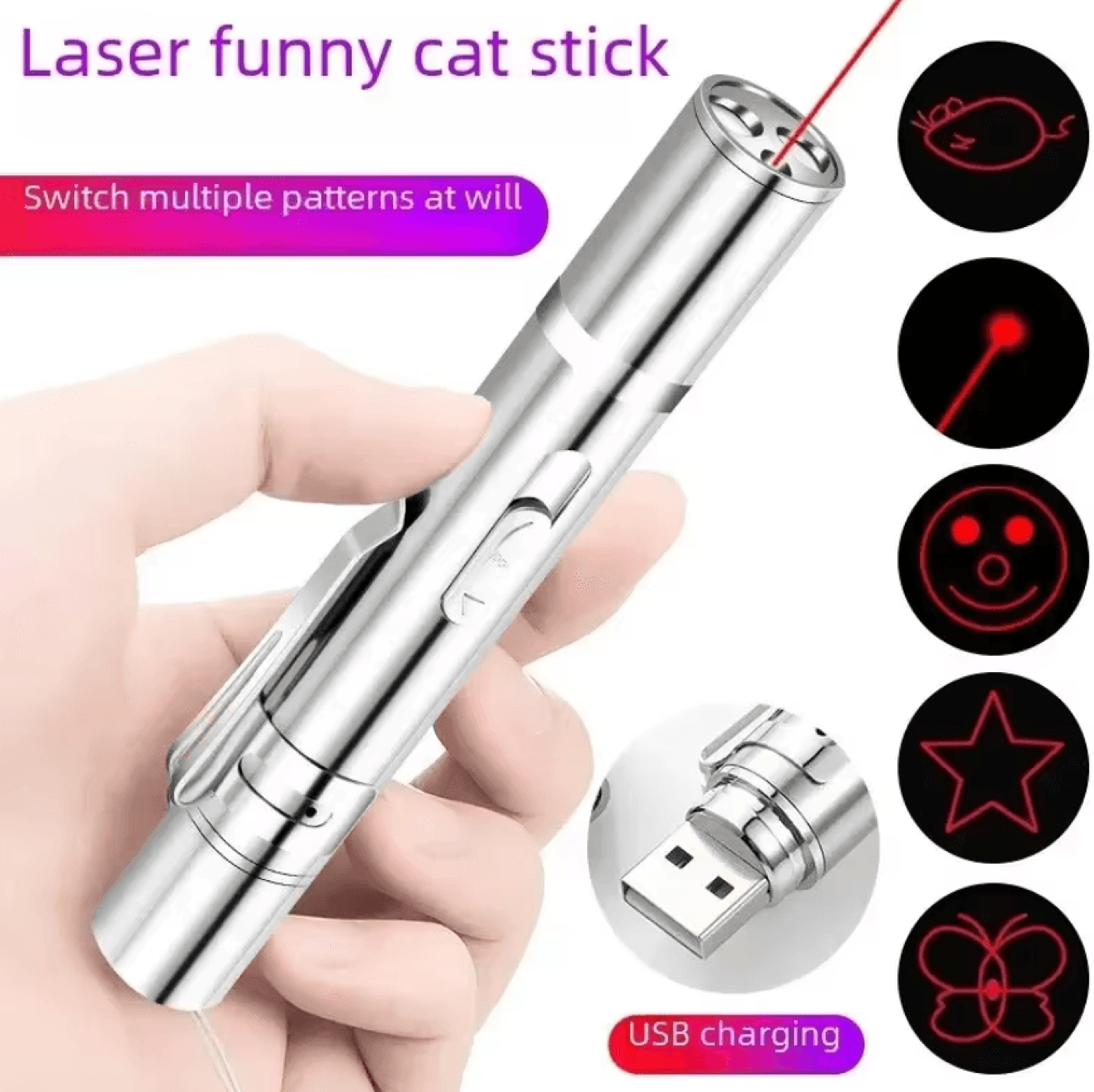 LaserPounce USB Rechargeable Interactive Cat Teaser Wand 2