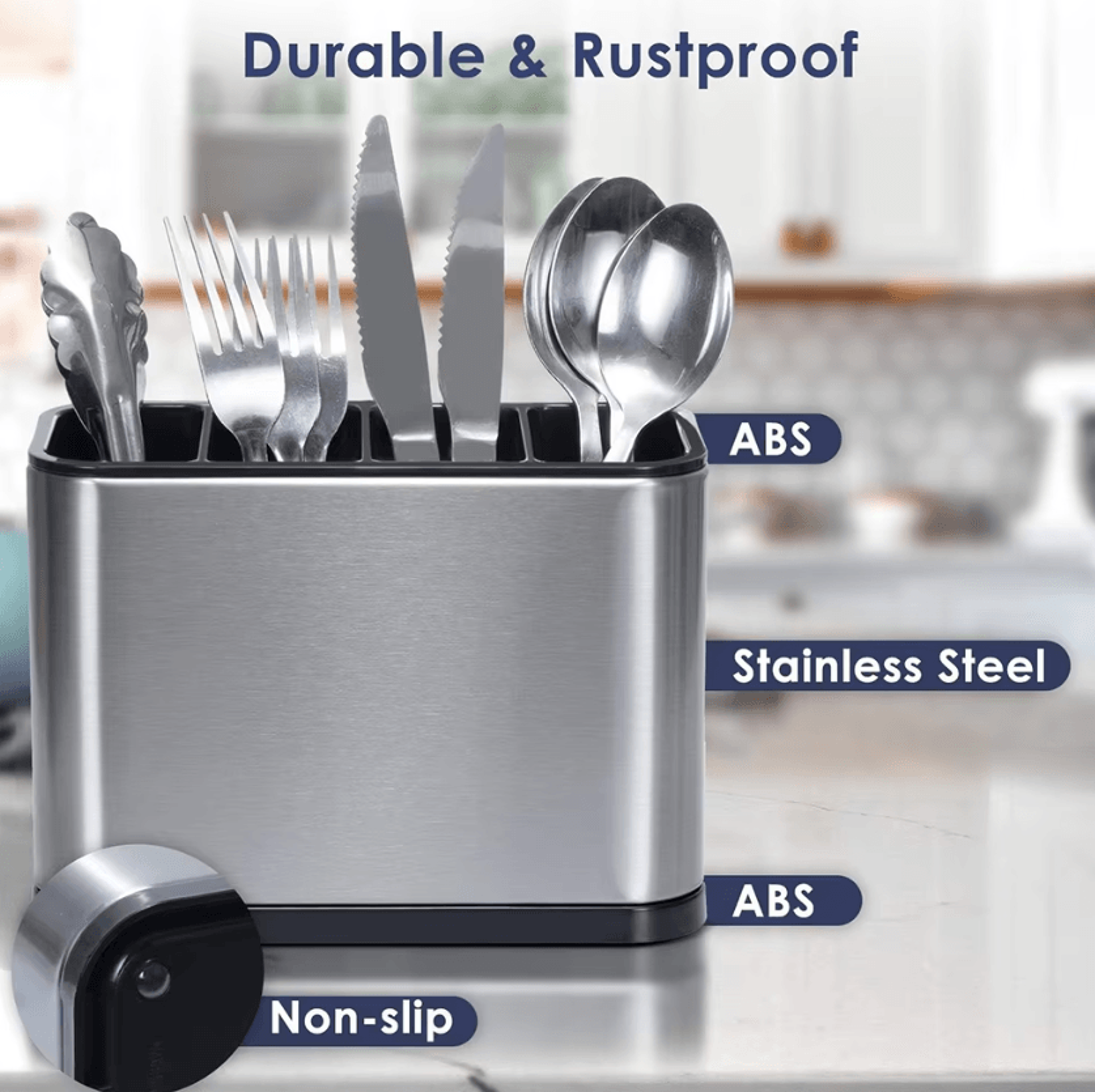 Stainless Steel 4Compartment Silverware Caddy  Utensil Drying Organizer 2