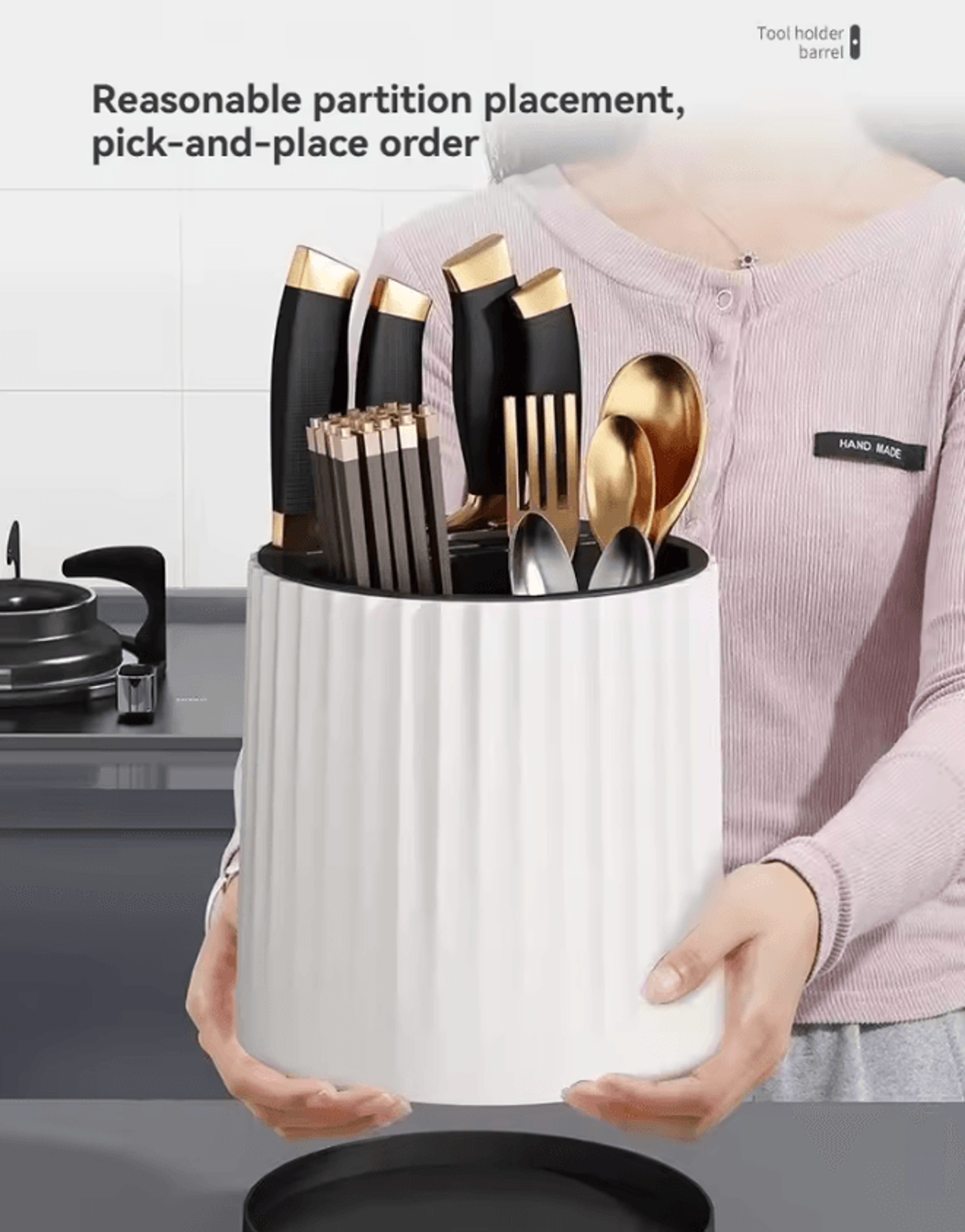 360 Rotating Knife Holder  Multifunctional Kitchen Utensil Organizer 1