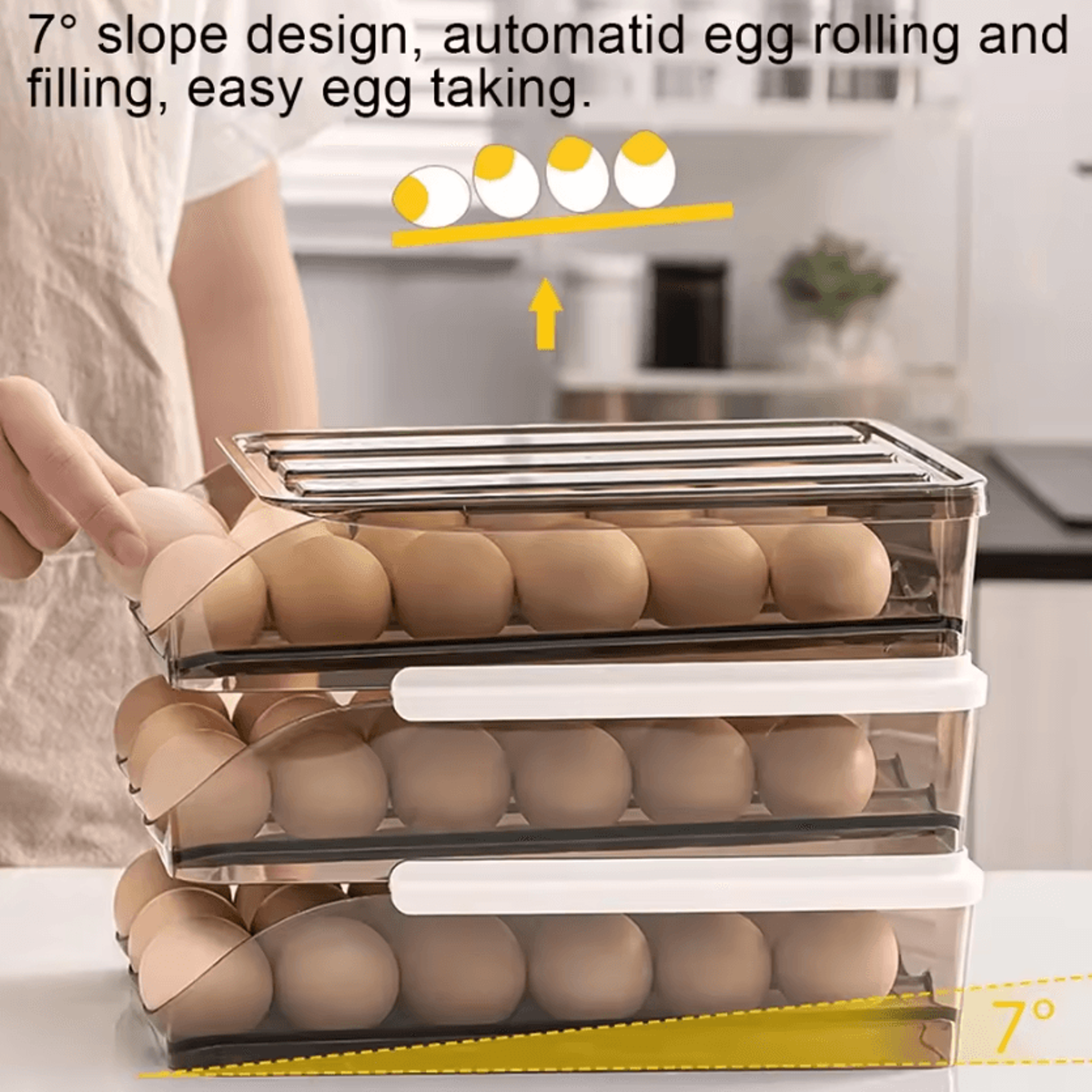 Automatic Slide Egg Storage Box Transparent Drawer Stackable Rolling Eggs Rack Egg Tray Holder Bask 1