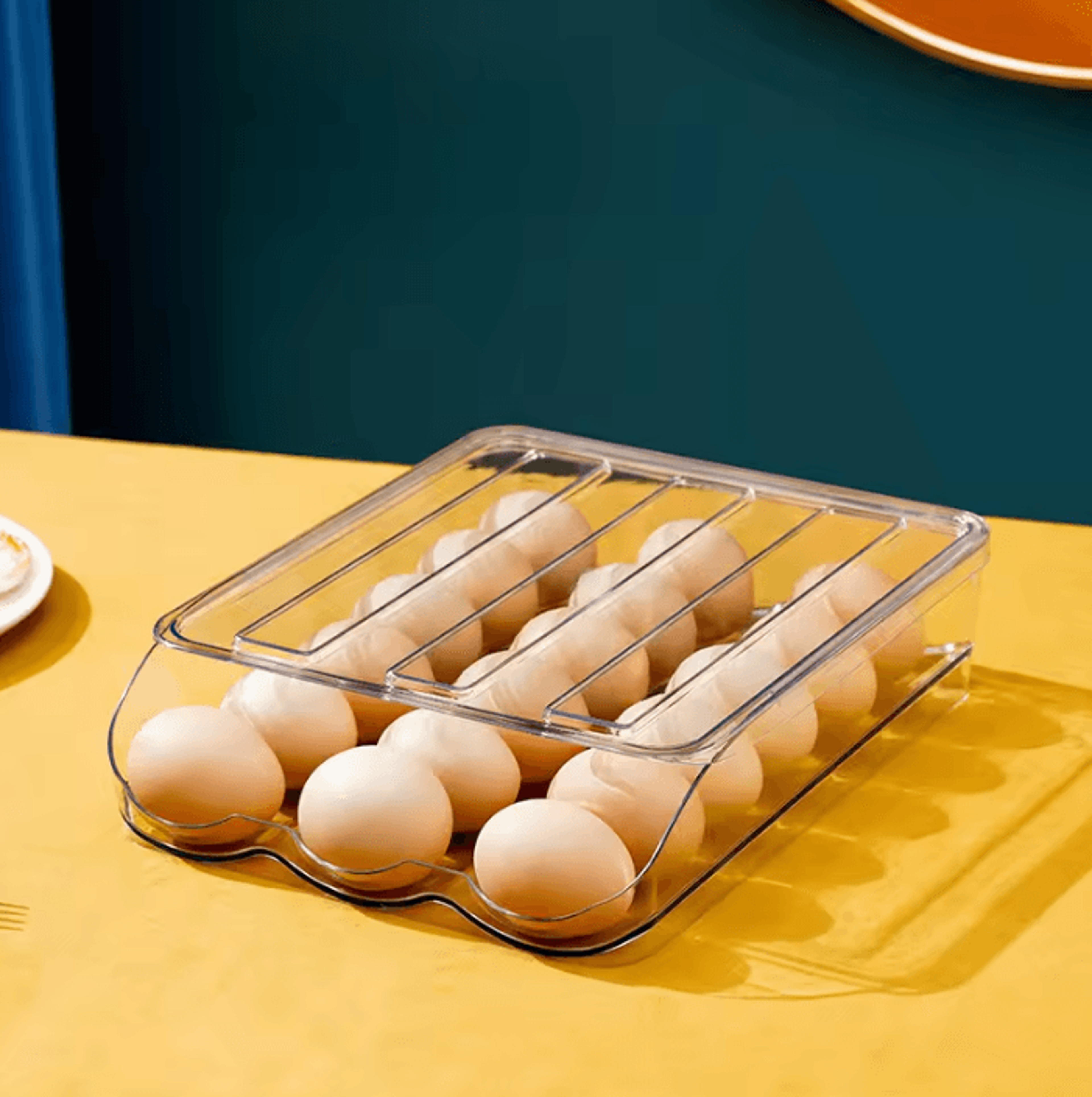 Automatic Slide Egg Storage Box Transparent Drawer Stackable Rolling Eggs Rack Egg Tray Holder Bask 6