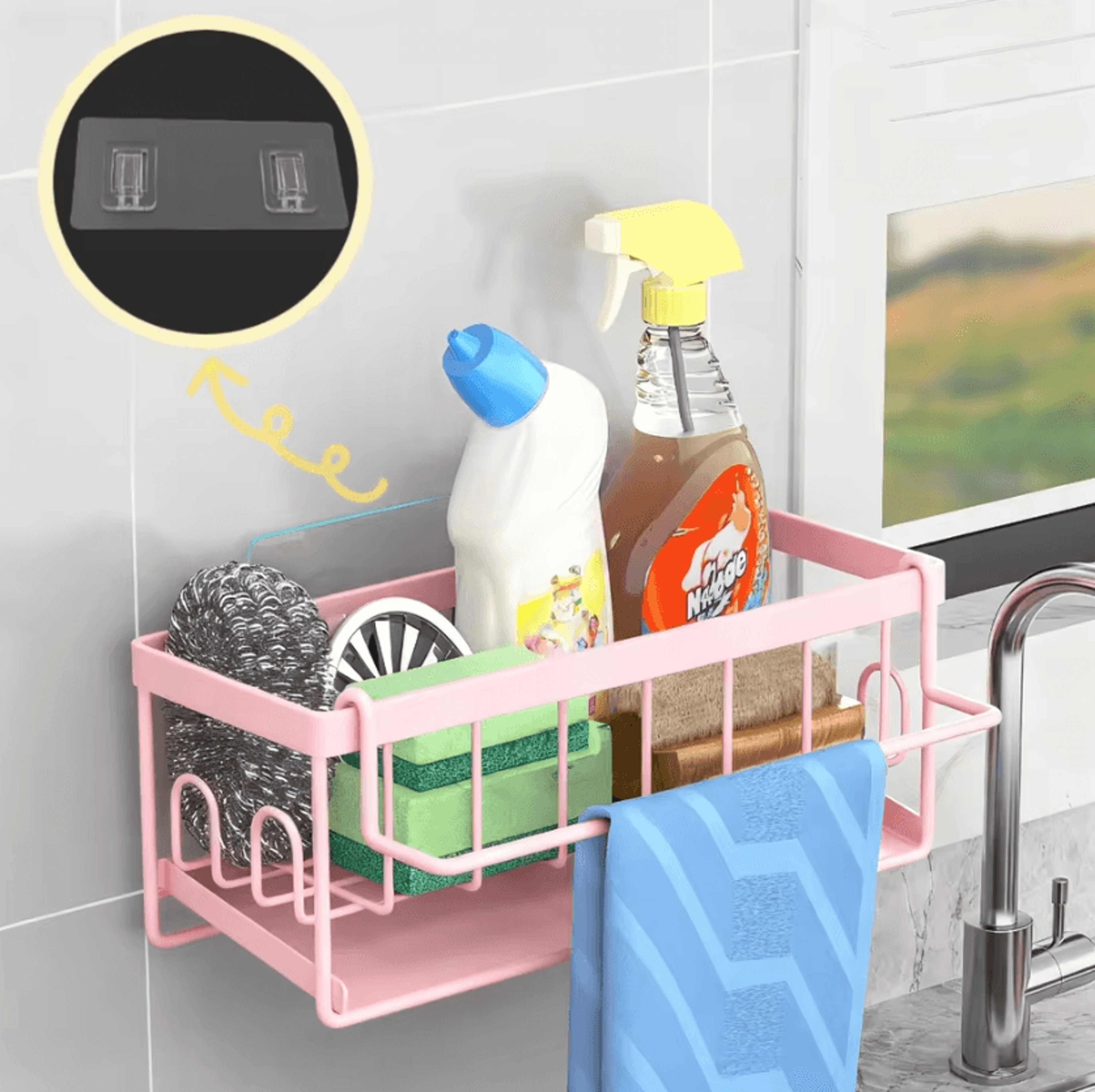 Kitchen Sink Caddy Organizer With Sponge Holder  Dishcloth Storage 1