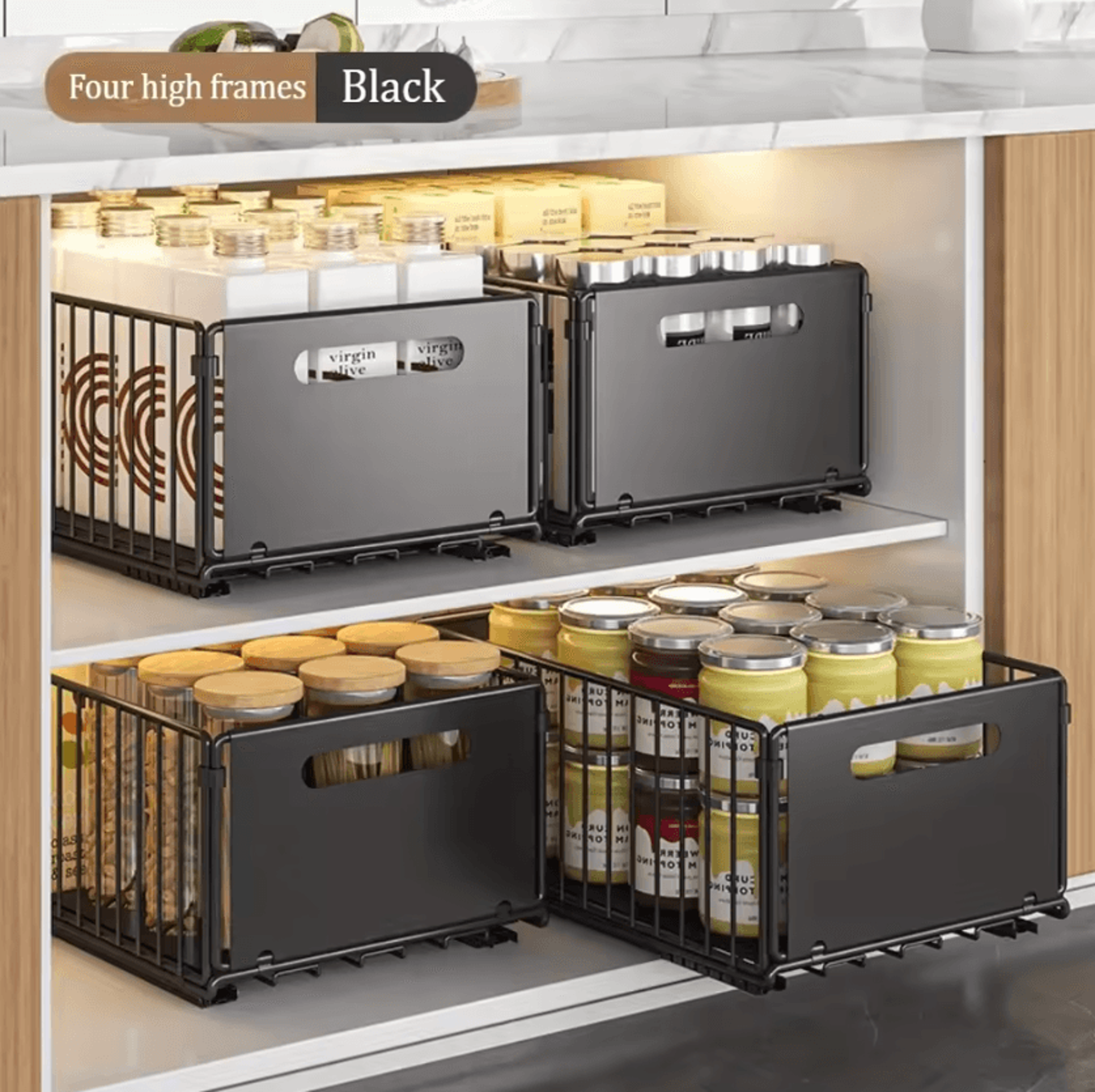 DoubleLayer Sliding Storage Basket Organizer For Bottles  Household Essentials 3
