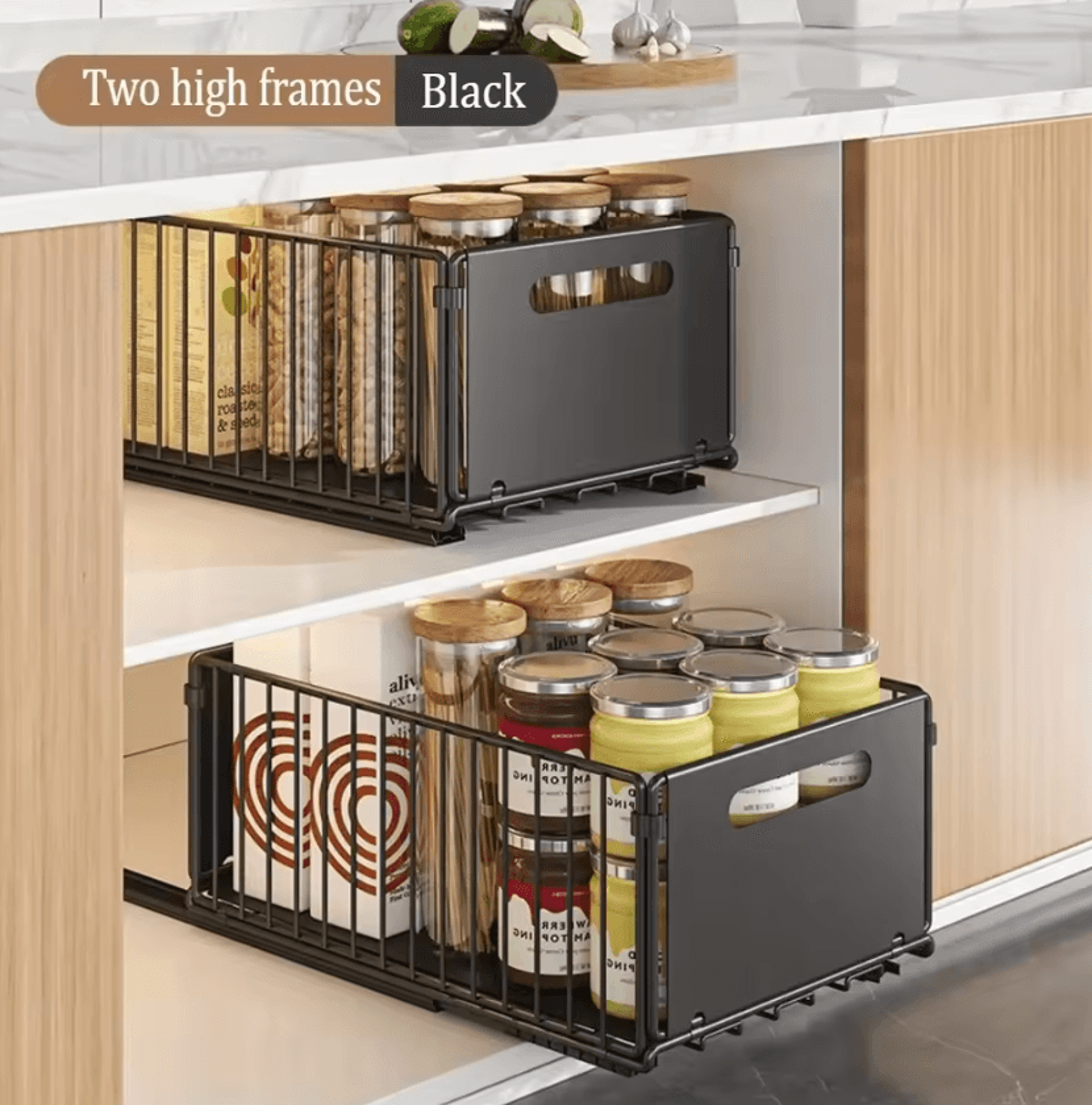 DoubleLayer Sliding Storage Basket Organizer For Bottles  Household Essentials 5