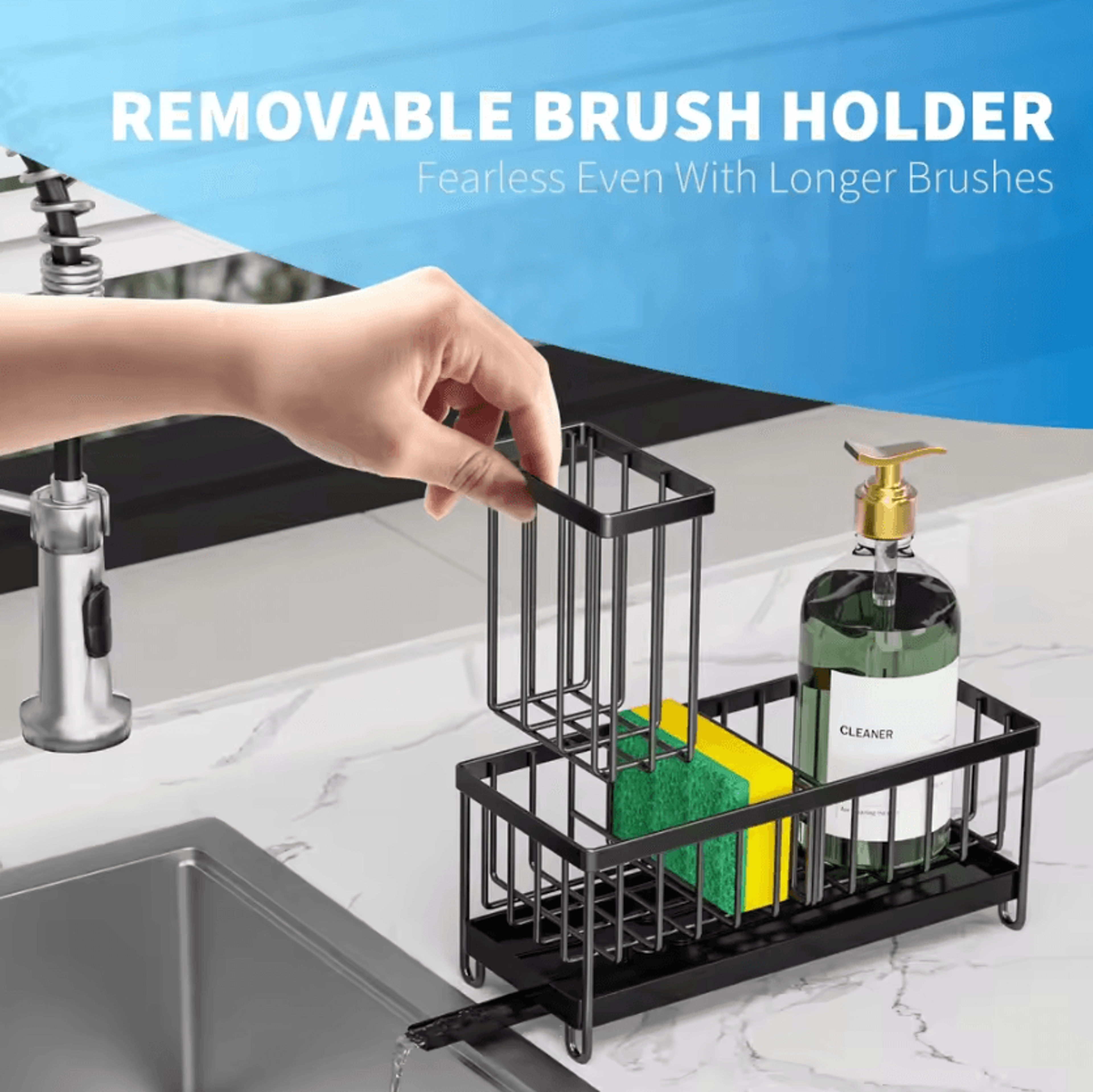 Kitchen Sink Sponge Holder With Brush Rack Organizer 3