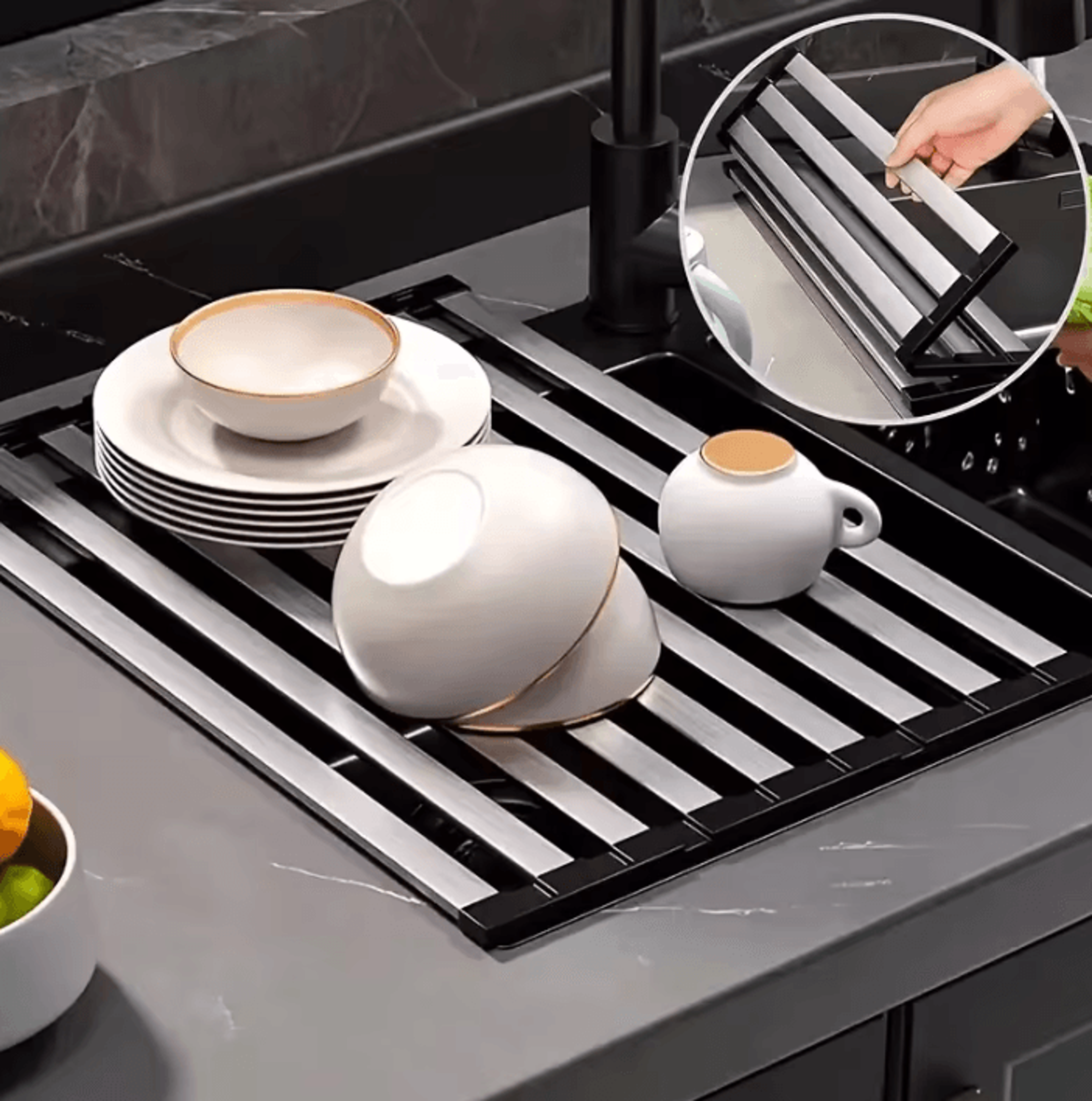 Foldable 304 Stainless Steel Sink Drain Rack For Dish Drying  Kitchen Organization 3