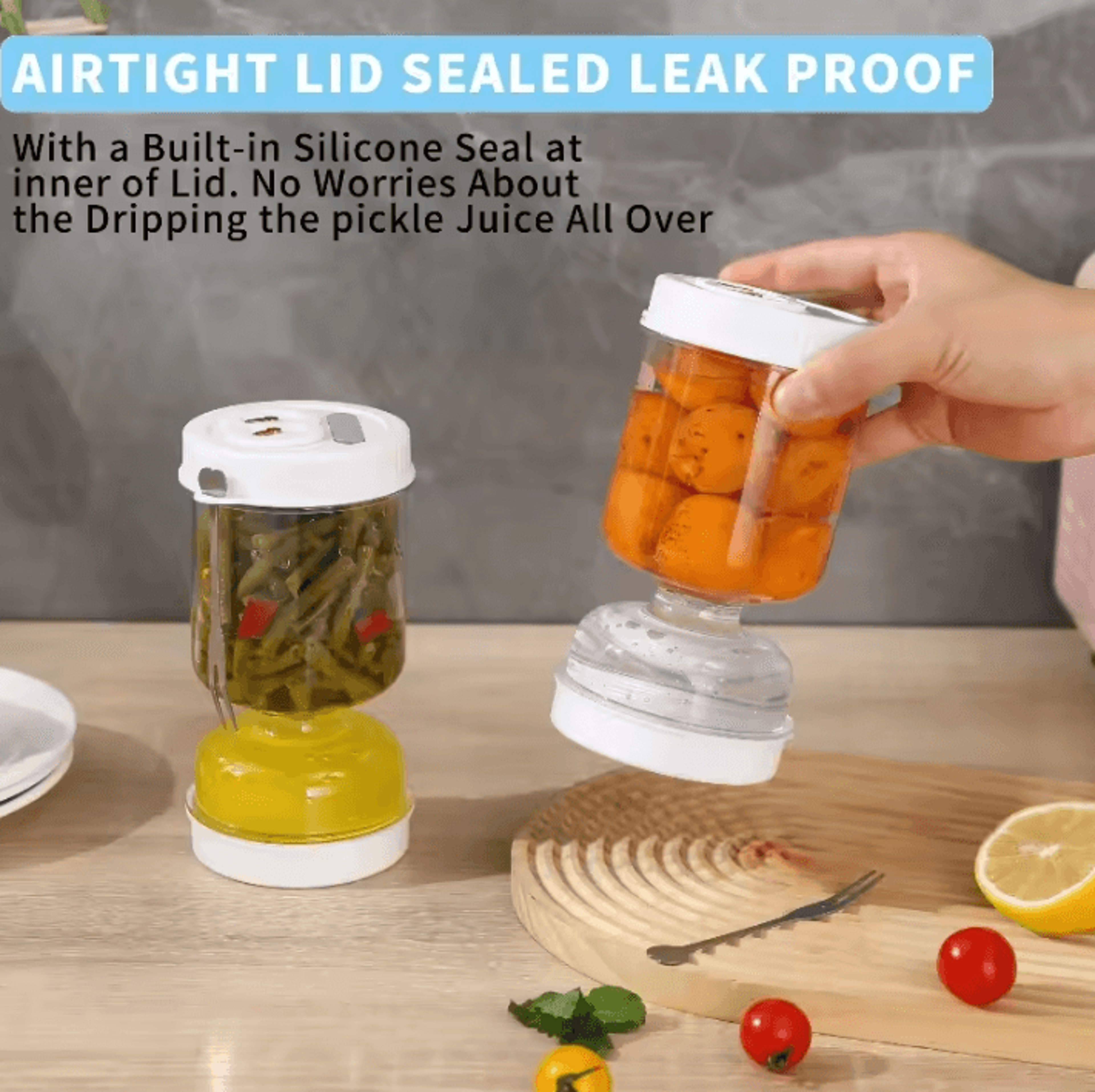 Hourglass Flip Pickle Jar With Strainer  Leakproof Lid 3