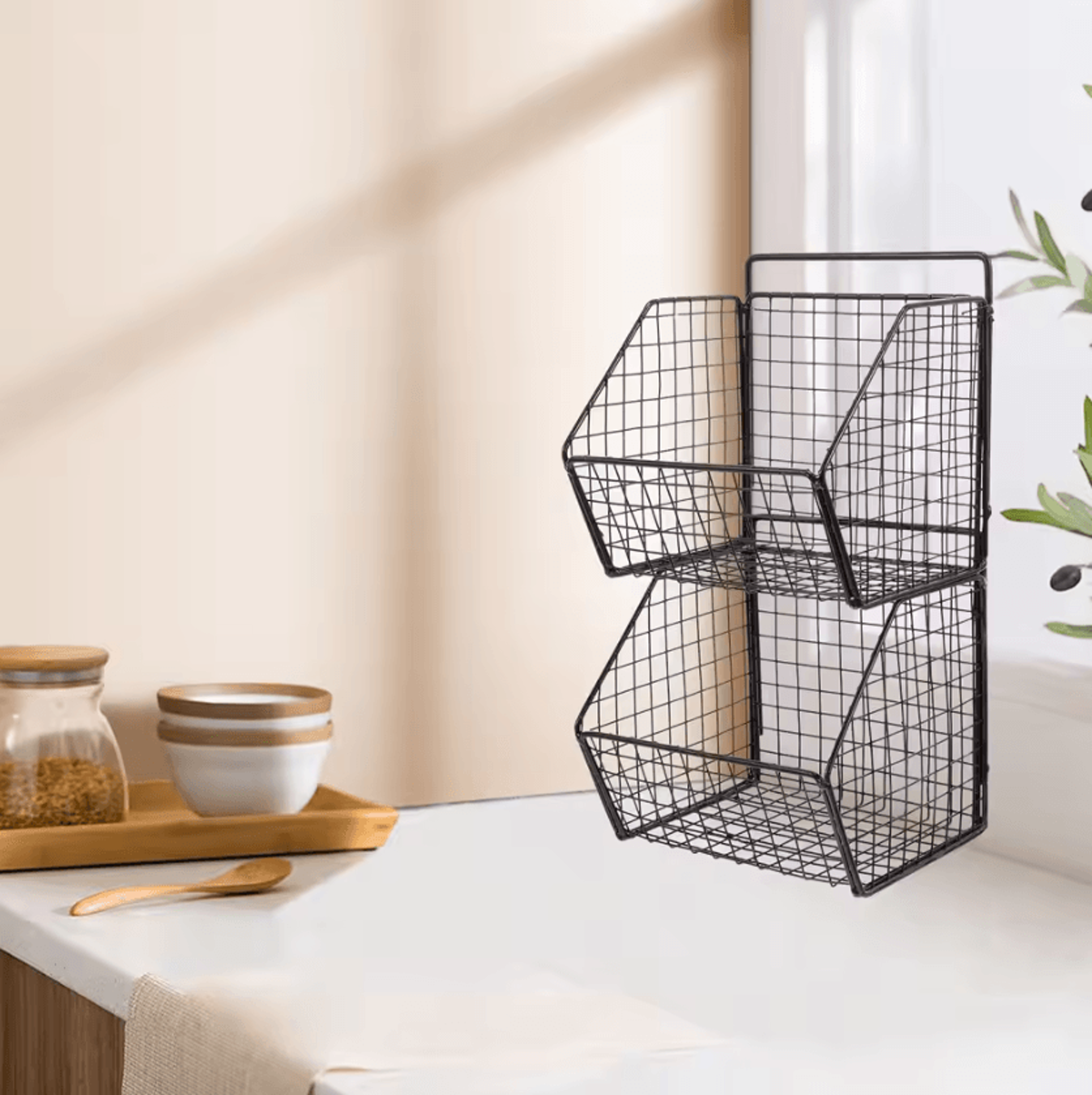 2Tier WallMounted Storage Basket  Metal Kitchen  Vegetable Organizer 0