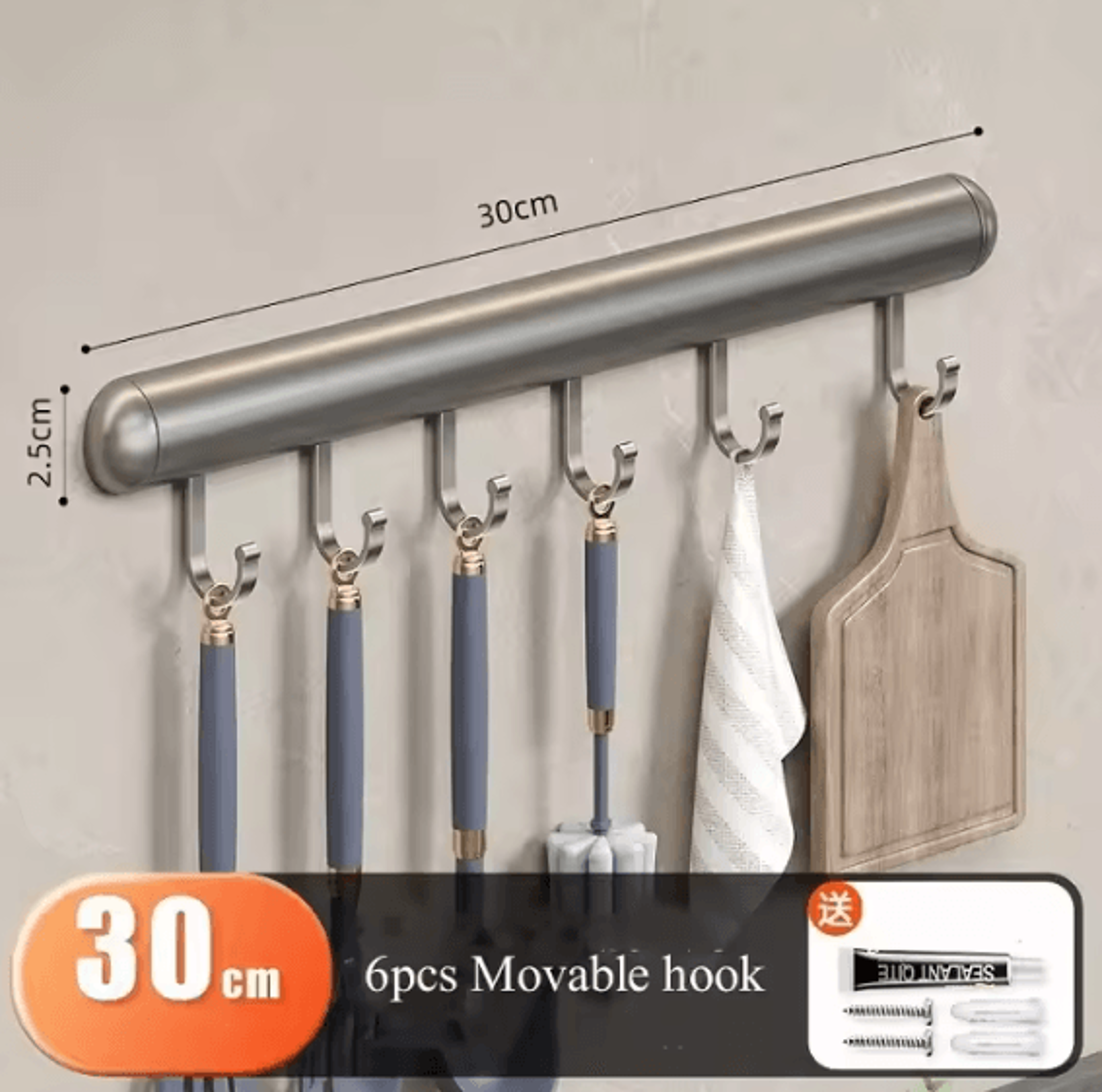 Kitchen Hook Holder PunchFree Hanging Rod WallMounted Storage Rack Spatula Spoon Hanger Removable S 4