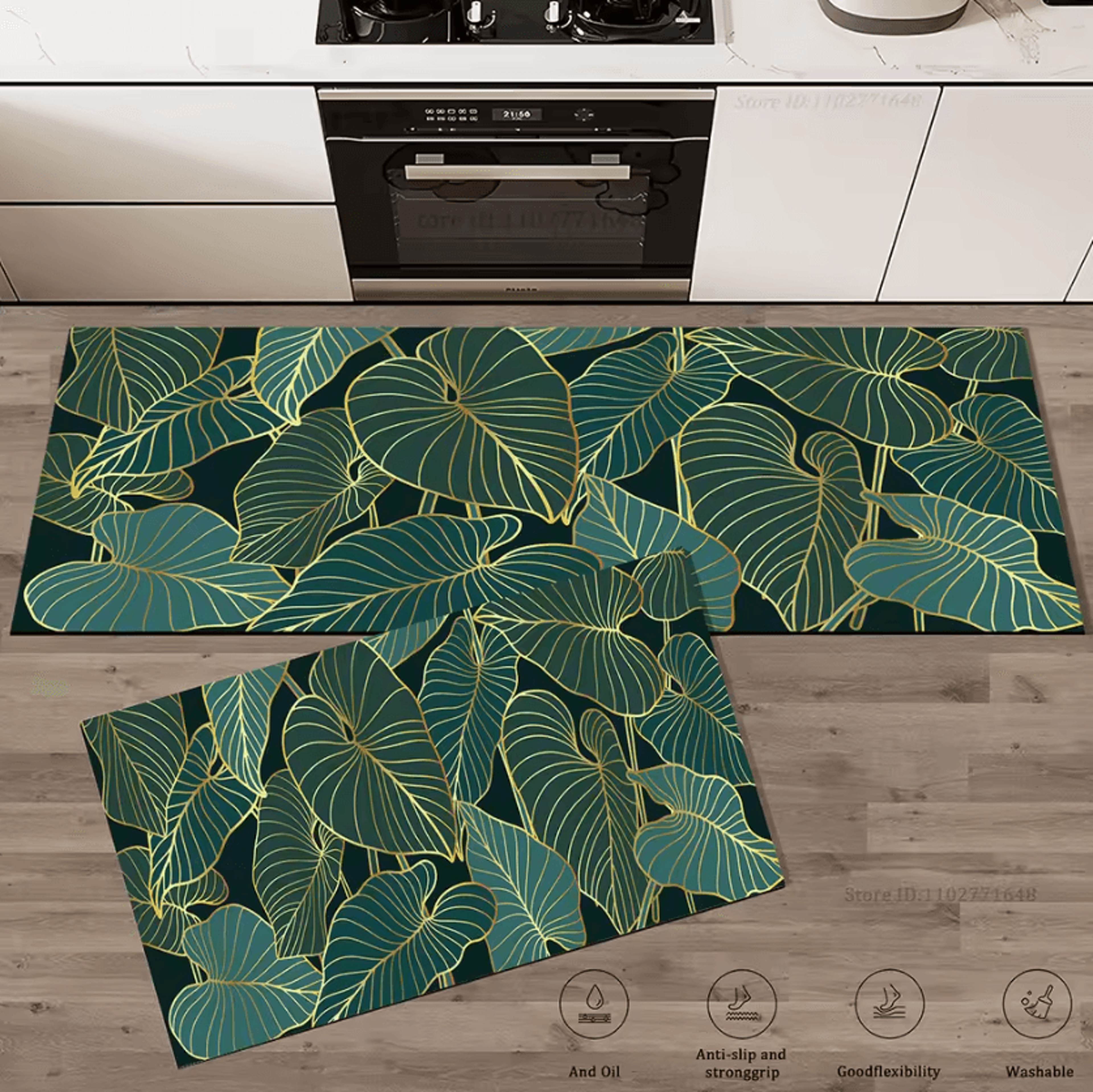 Green Leaf QuickDry Absorbent Kitchen  Entryway Mat 2