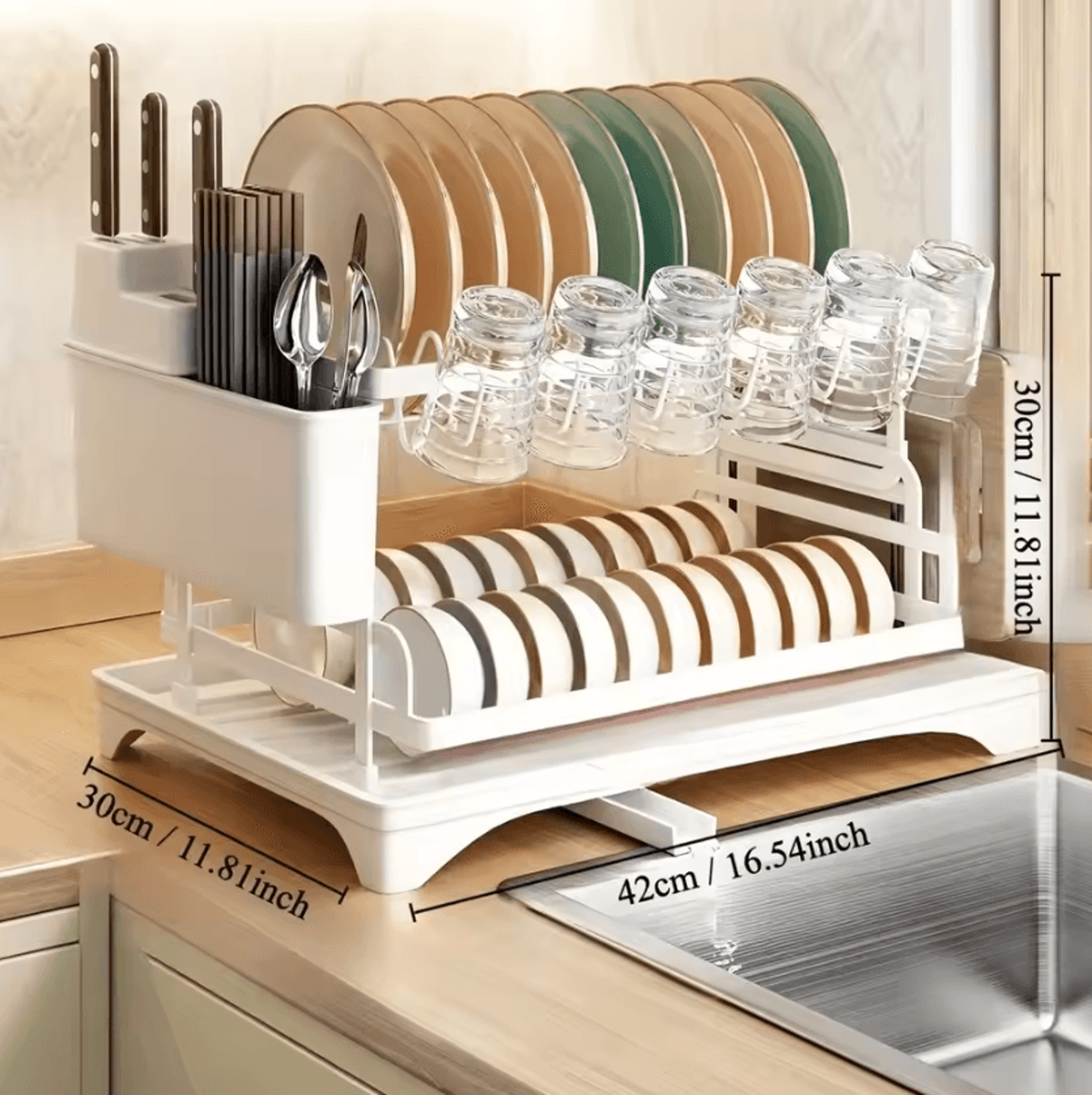 AquaStack 2Tier Kitchen Dish Drying  Storage Rack 4
