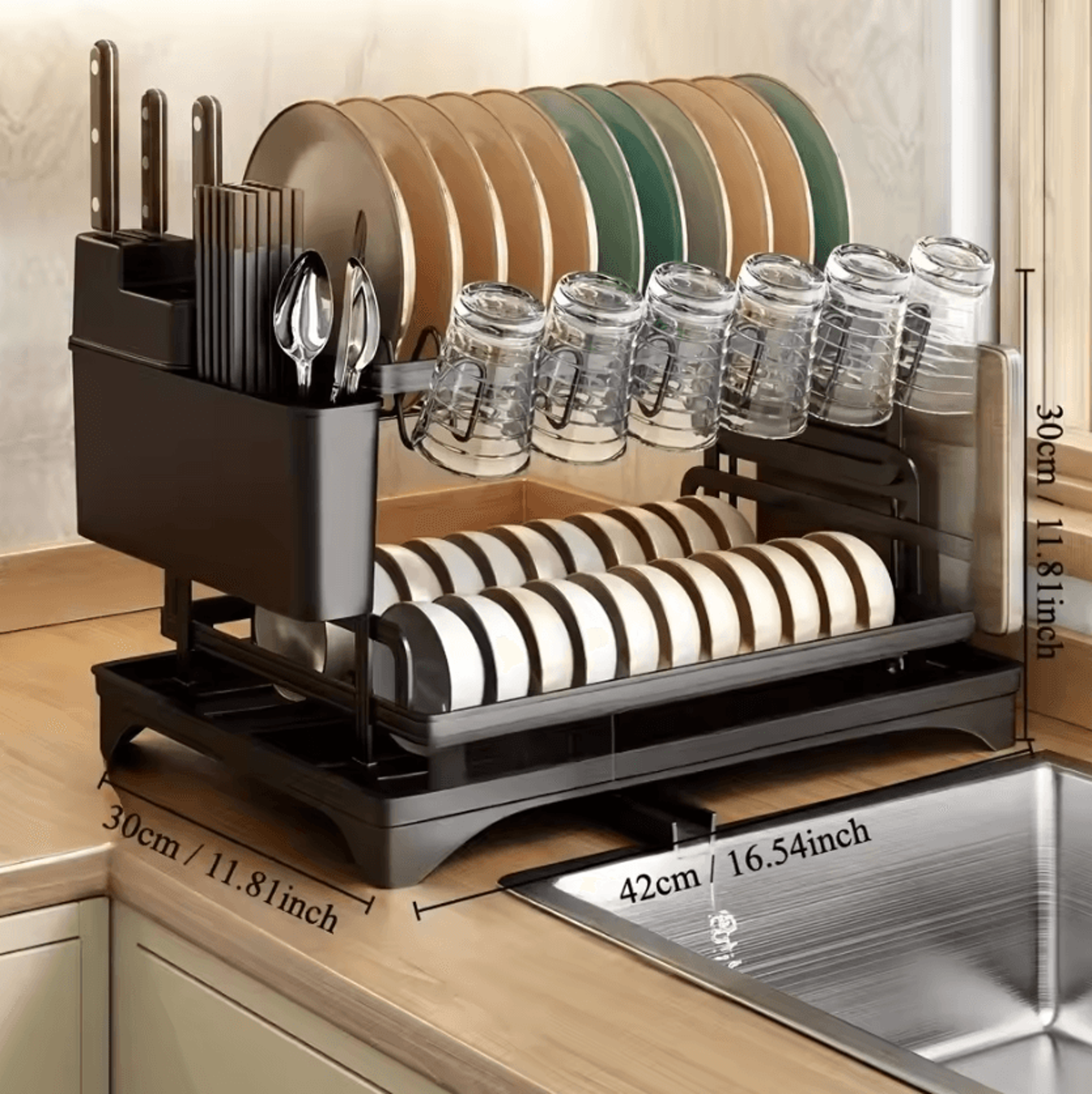 AquaStack 2Tier Kitchen Dish Drying  Storage Rack 5
