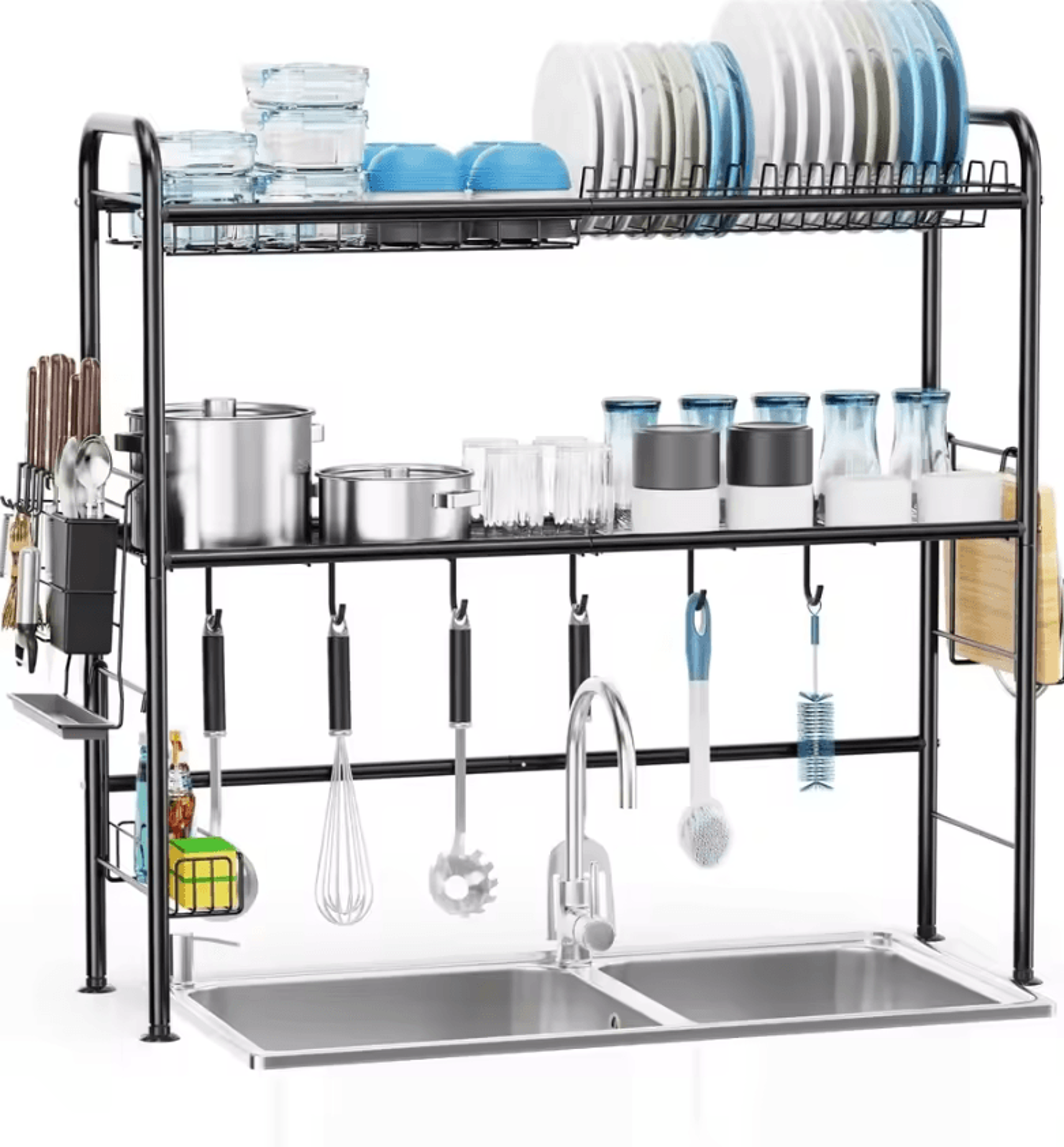 2Tier OvertheSink Dish Drying Rack  Rustproof Kitchen Organizer With Utensil Holder 4