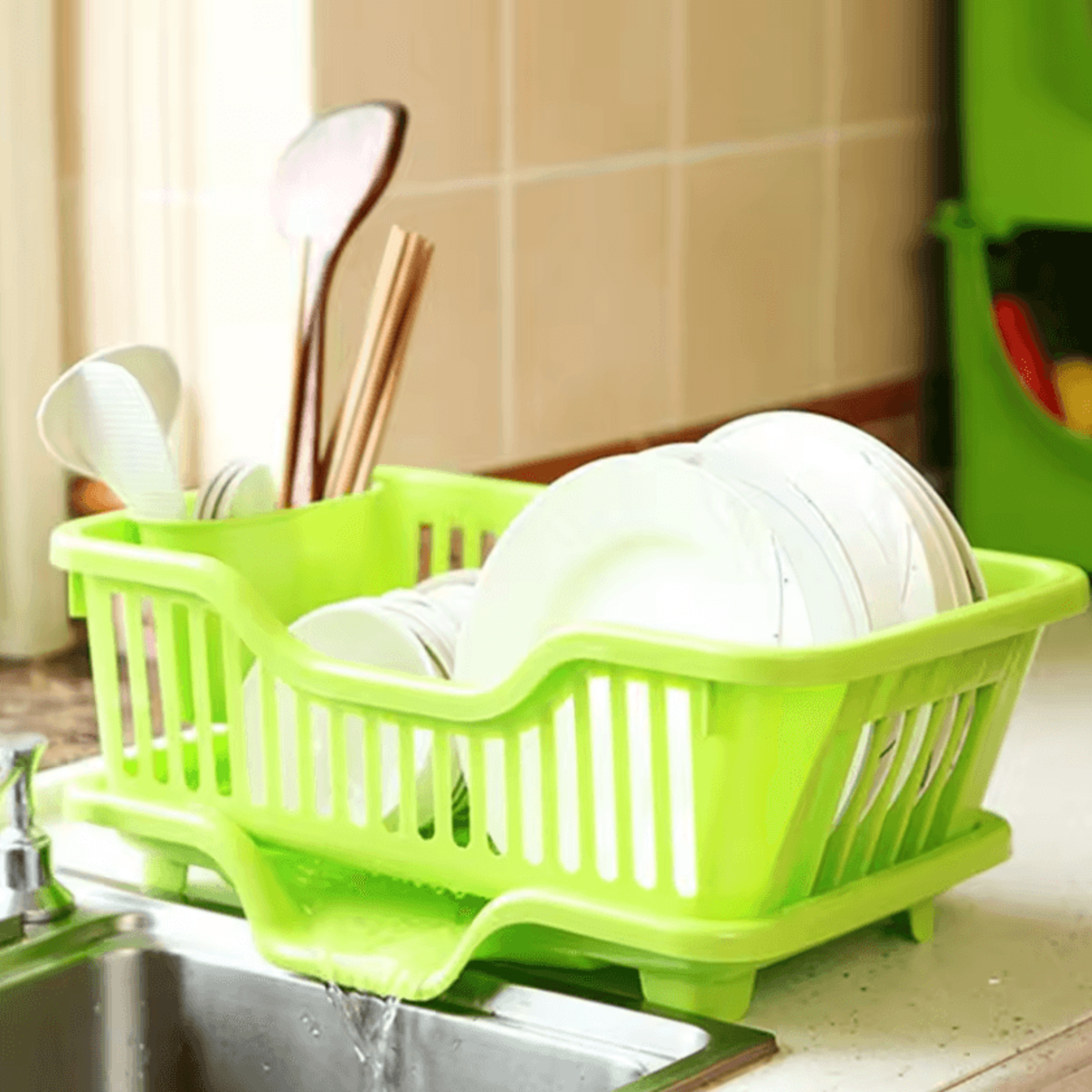 Countertop Dish Drying Rack With Drain Board  Kitchen Plate Bowl  Utensil Organizer 1
